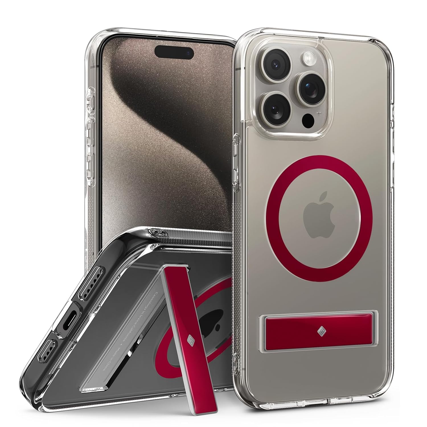 Spigen Caseology iPhone 15 Pro ile uyumlu Kılıf Capella Mag MagSafe özellikli Clear Red - ACS07090