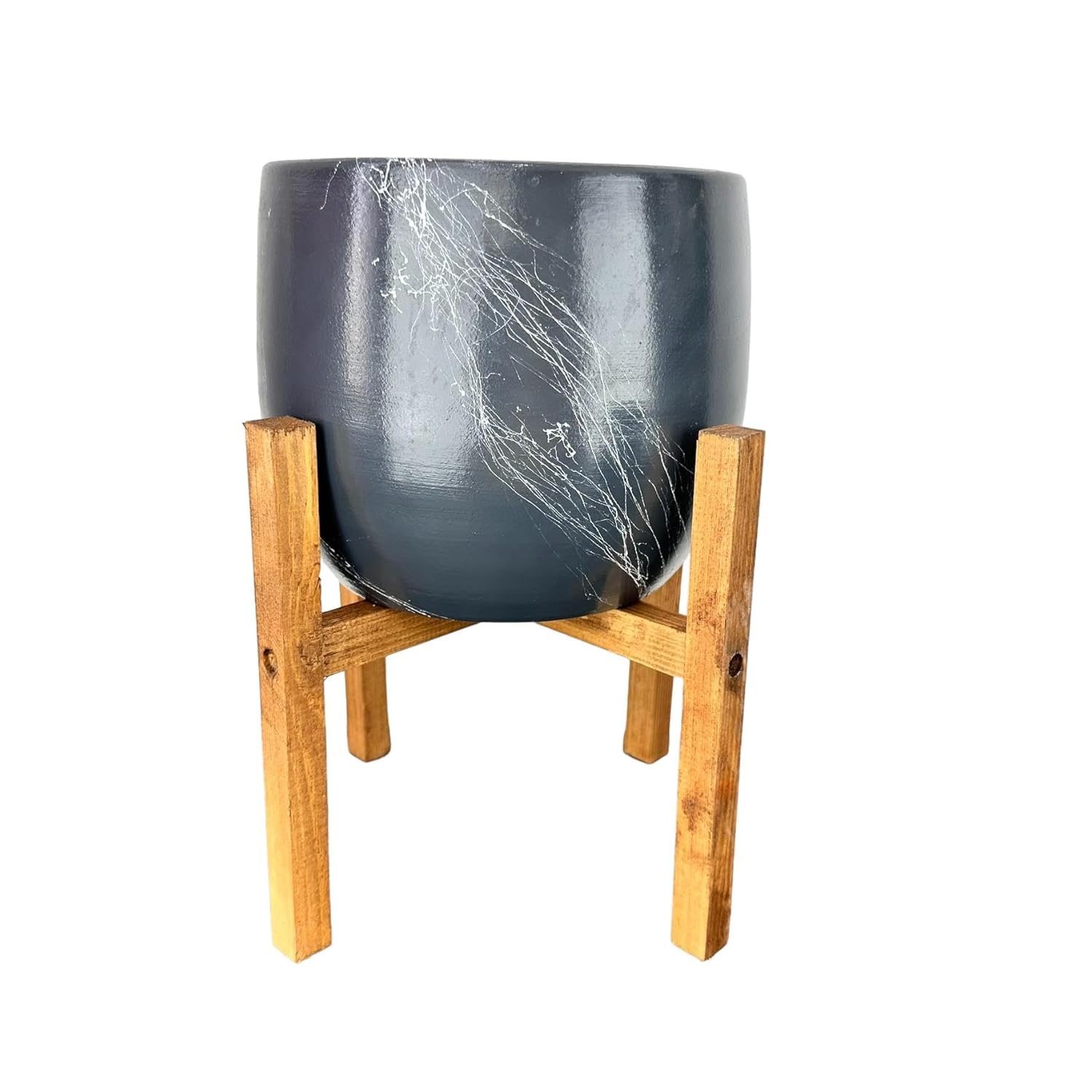 bitkitasarımı BİTKİ TASARIMI EV DEKORASYON AKSESUAR GRİ ÜZERİ BEYAZ MERMER EFEKTLİ TOPRAK SAKSI SAKSILIK SALON ÇİÇEKLİK 4 AYAKLI - 19 CM