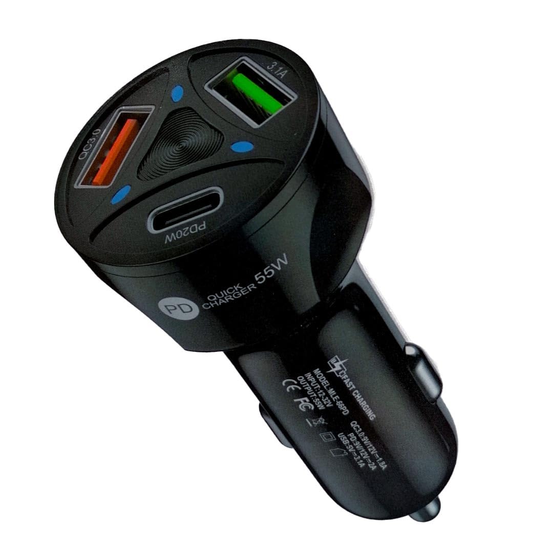 Apera BN72 55W Araç İçi Çakmaklık Hızlı Şarj Aleti PD Quick Charger 2 USB 1 Type-C Çıkış