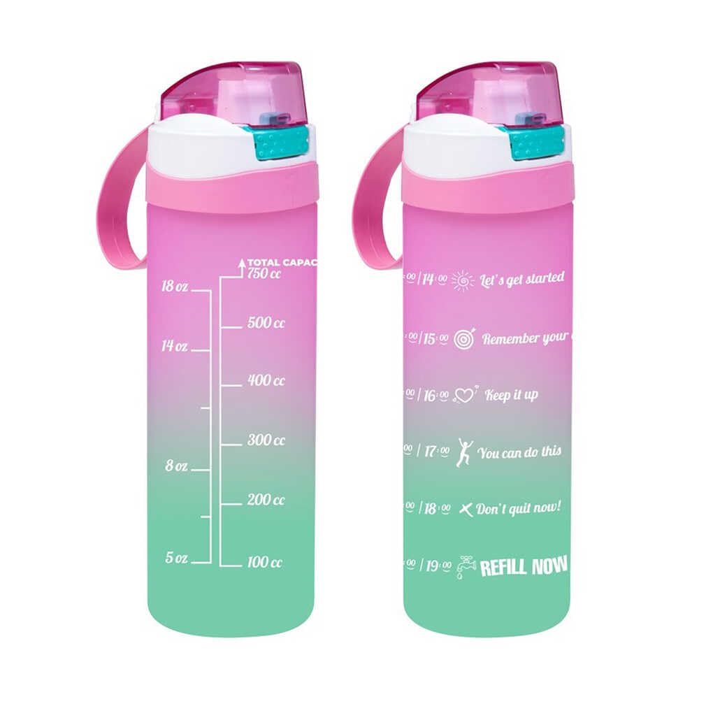 Herevin 161670-161 Su Şişesi - Motivasyon Su Matarası - Plastik Renkli Suluk Pembe 750cc