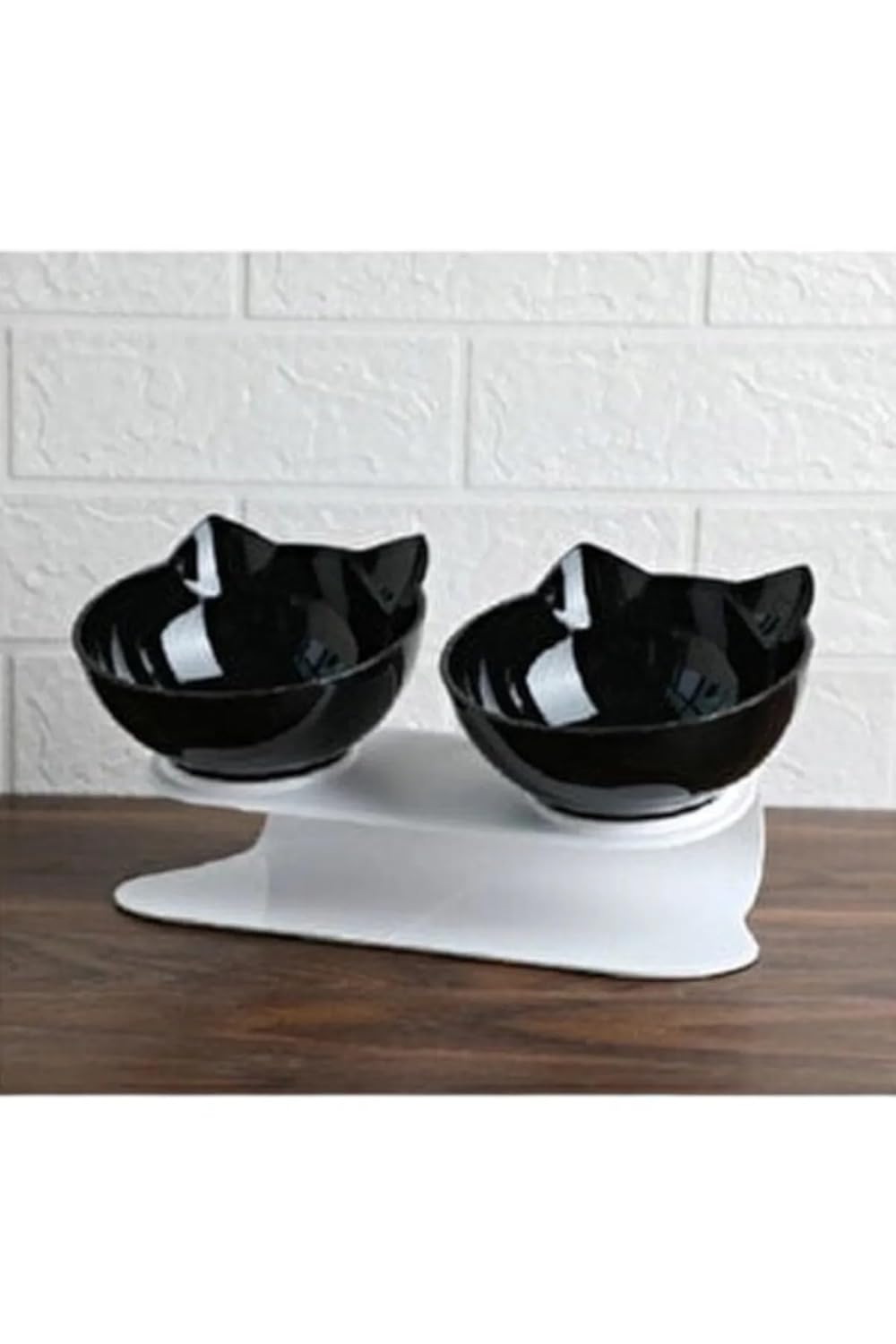 Tineke Standlı Kedi Kafalı Mama Kabı 2 li Siyah