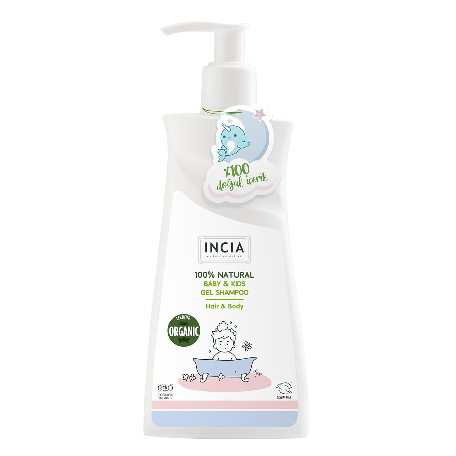 INCIA%100 Doğal Organik Sertifikalı Bebek ve Çocuk Jel Şampuanı Saç Vücut Lavanta Konak Önleyici 350 ml