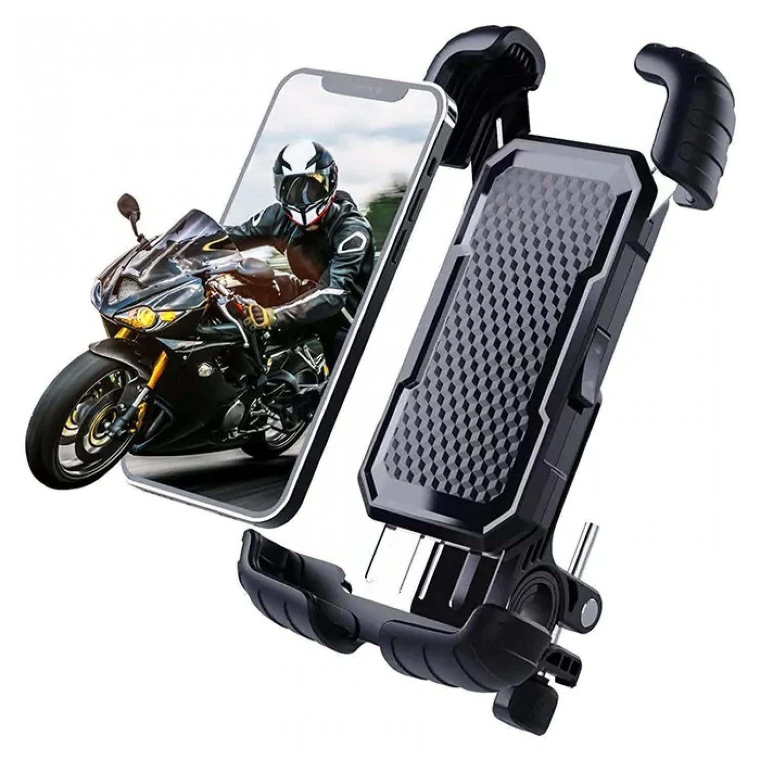 hobimtek HT-171 Bisiklet Telefon Tutucu Gidon Tipi Motosiklet Telefon Tutucu 360 Dönebilir Darbe Emici Tutacak