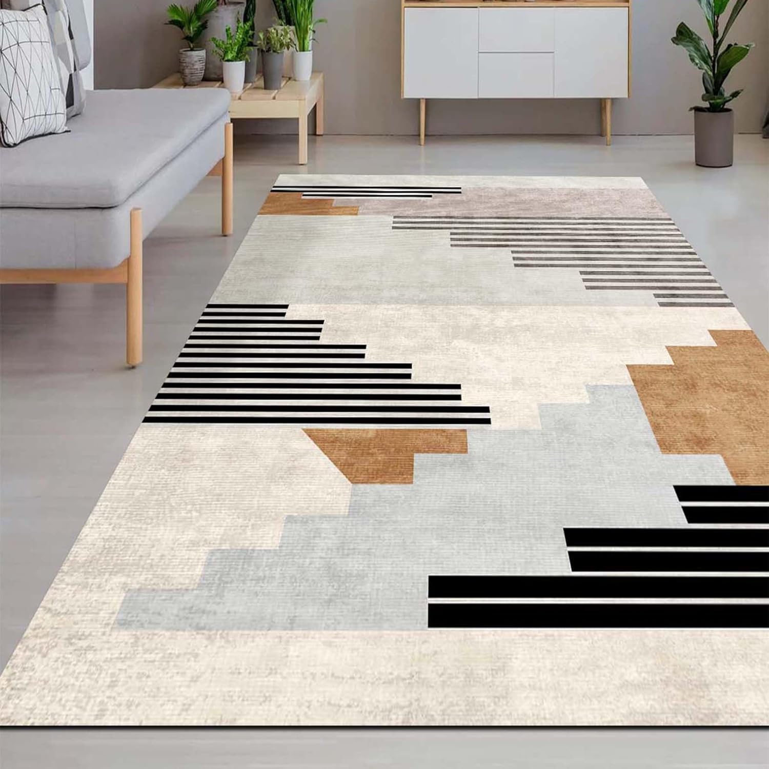 Latte Dizayn Carie Desenli Pamuk Tabanlı Yıkanabilen Kaydırmaz Antibakteriyel Salon Halısı 200x300