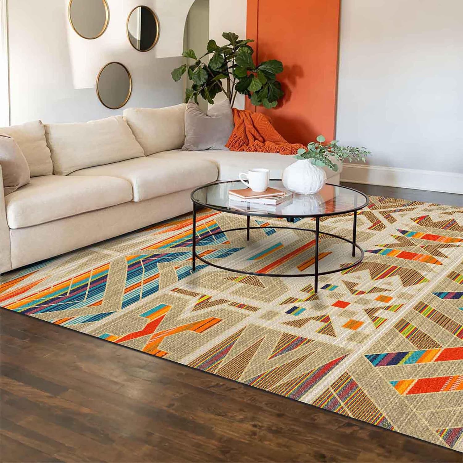 Latte Dizayn Crocus Desenli Pamuk Tabanlı Yıkanabilen Kaydırmaz Antibakteriyel Salon Halısı 140x200