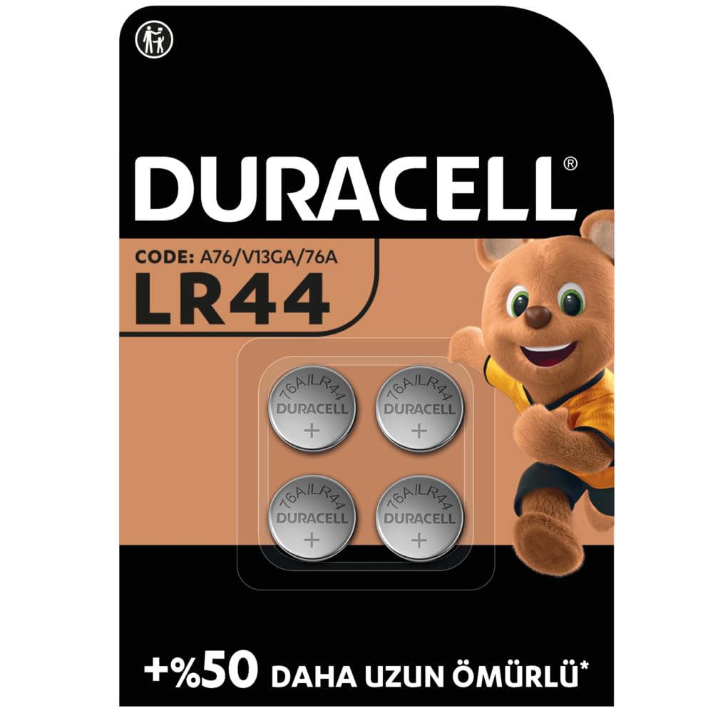 Duracell LR44 Özel Alkalin Pil (4’lü Paket) 1,5V (A76) – +%50 DAHA UZUN ÖMÜR – Termometrelerde, Kol Saatlerinde, Tıbbi Cihazlarda Kullanım – 5 Yıl Depolama Ömrü Garantisi – Sızıntı Önleme
