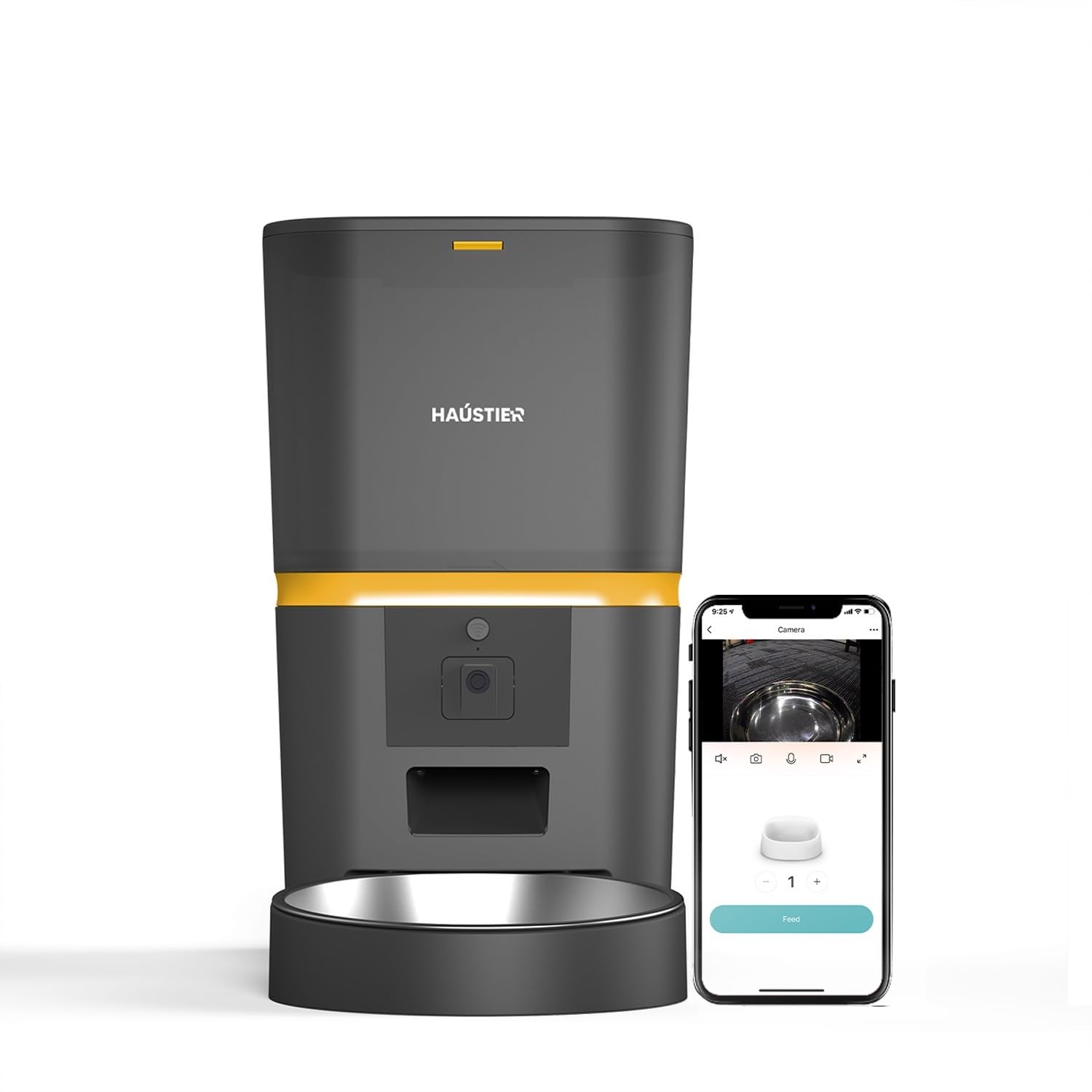 Haustier QQ005 Kameralı Akıllı Kedi Köpek Otomatik Mama Kabı, Tuya App-Wifi Uzaktan Kontrol, Sesle Çağırma, 480P Kamera, 6lt Hazne, Metal Kase (Siyah)