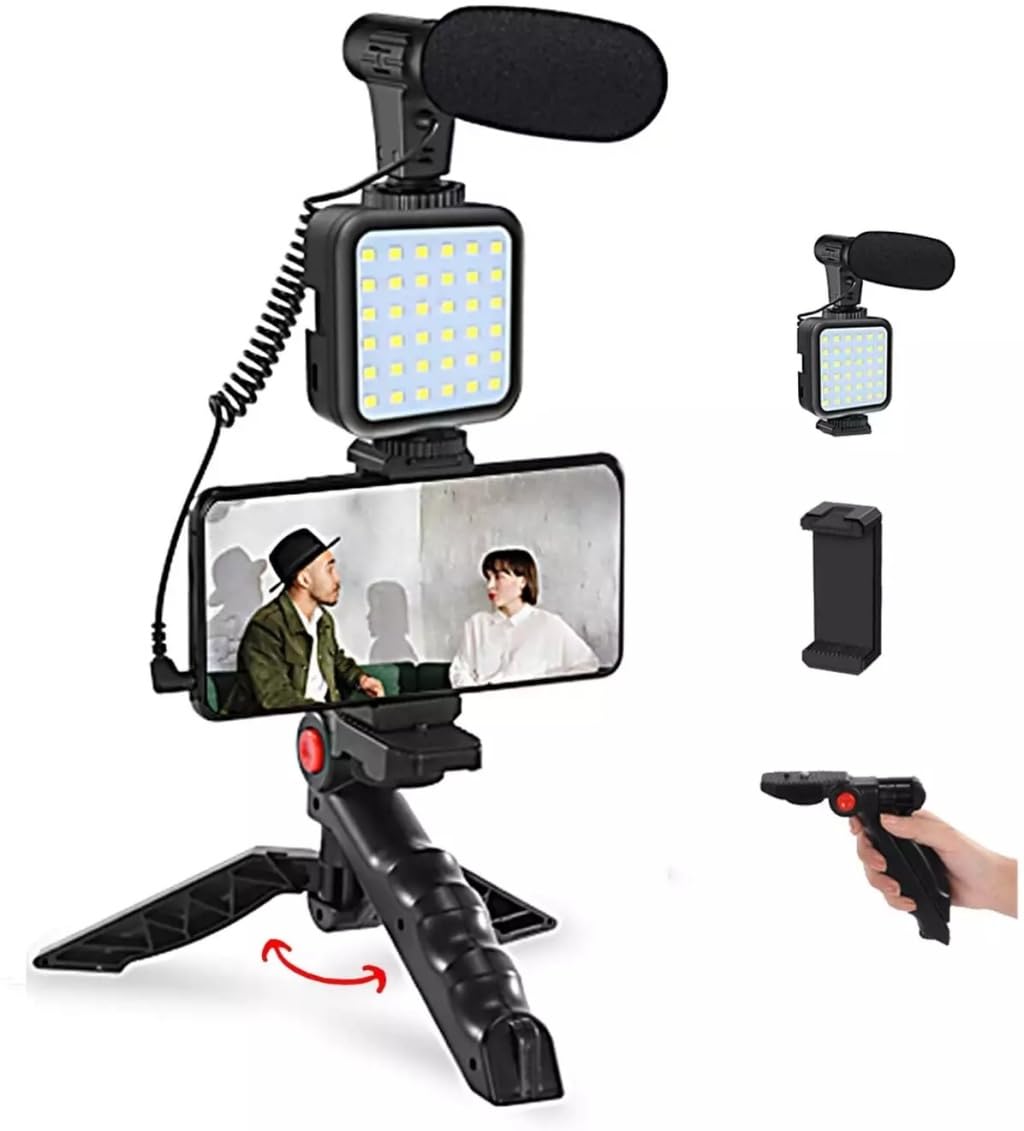 Tripod, Selfie, Video Üretimi için Kit, Stand, Uzaktan Kumandalı Mikrofon Led Işık ve Mini Tripod Telefon Vlog Video Kayıt için aradığınız herşey bu kutuda AY-49