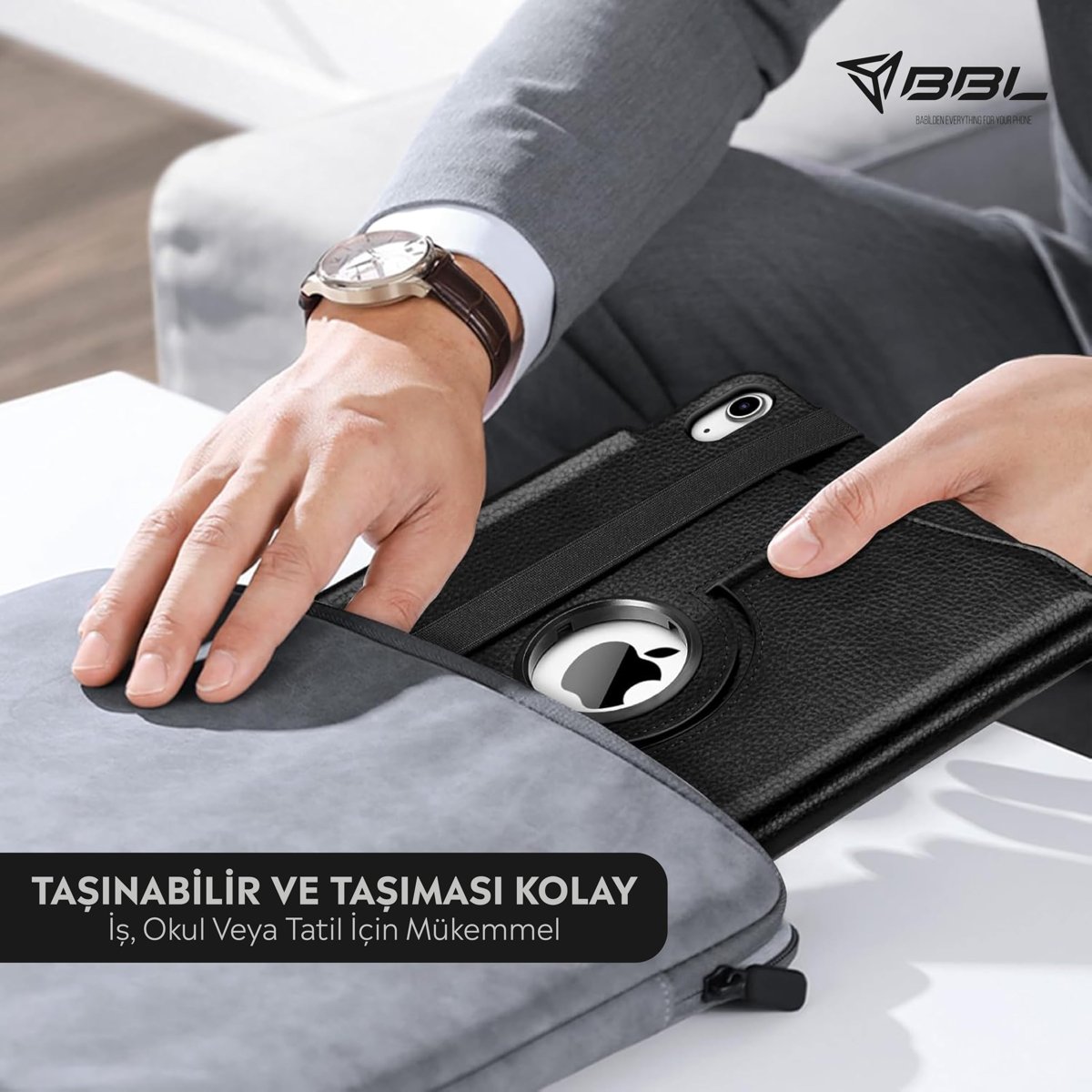 Babilden APPLE 11 inç iPad (A16) / iPad Air 10.9 inç/iPad 10.Nesil 10.9 Wi-Fi Yatay ve Dikey Standlı 360 Derece Döner Tablet Kılıfı Siyah
