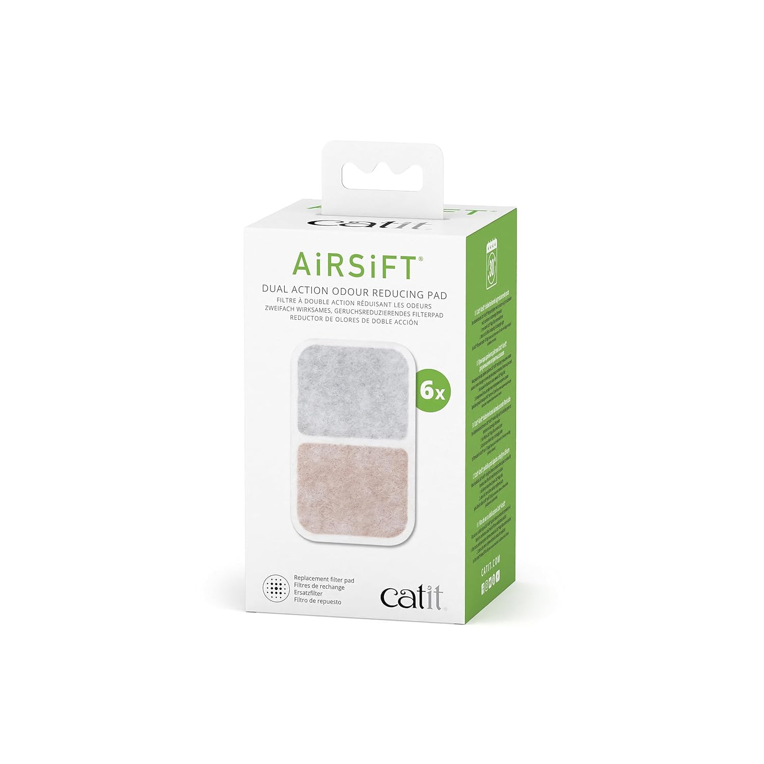 Catit Airsift Çift Etkili Hava Temizleme Pedi, 6'lı Paket - Çöp Kutusu Kokularını Körfezde Tutmak için İki Ortam Filtresi