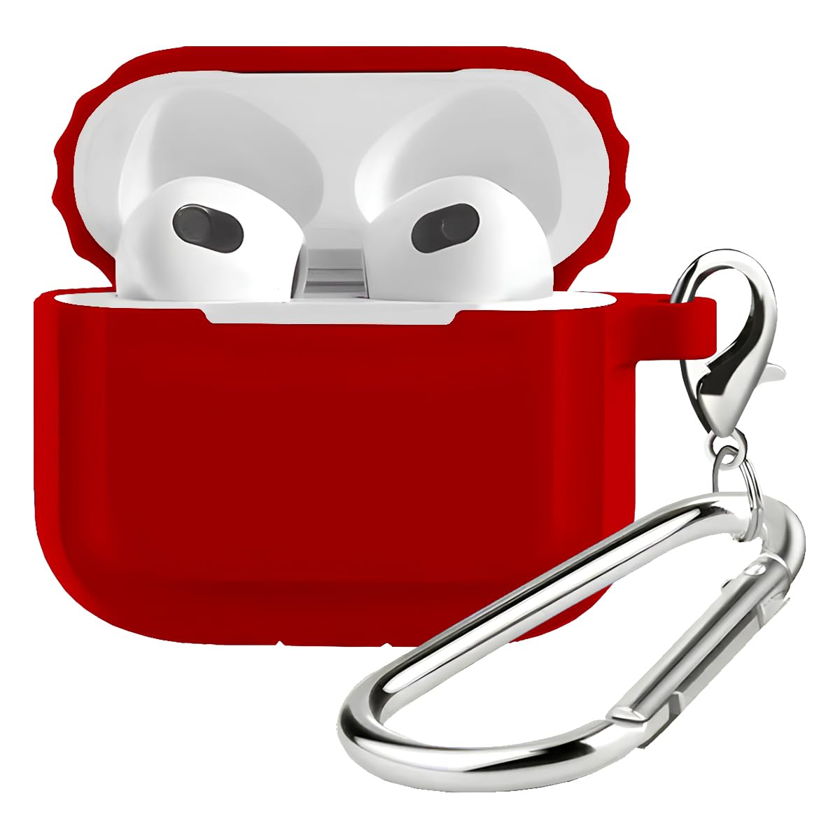 BUFF LABS Airpods 3 Uyumlu Rubber Silicone Case Kancalı Yumuşak Silikon Kılıf Airpods 3 Uyumlu Kulaklık Kılıfı (Kırmızı)