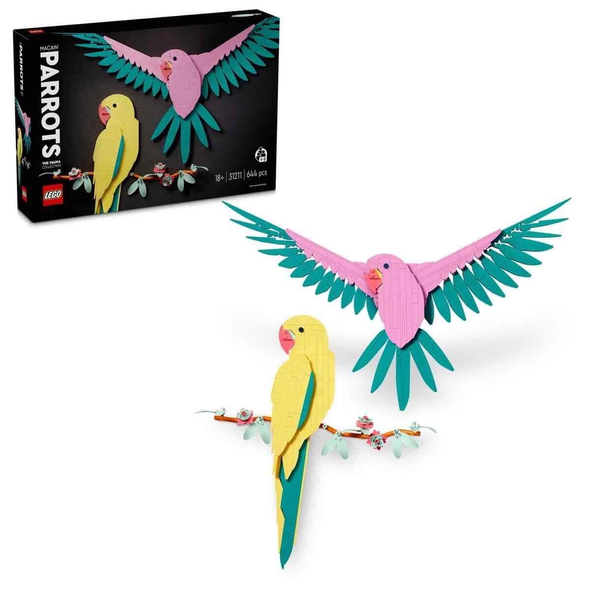 LEGO Art Fauna Koleksiyonu – Macaw Papağanları 31211 - Yetişkinler için Koleksiyonluk ve Sergilenebilir Tablo Yapım Seti (644 Parça)