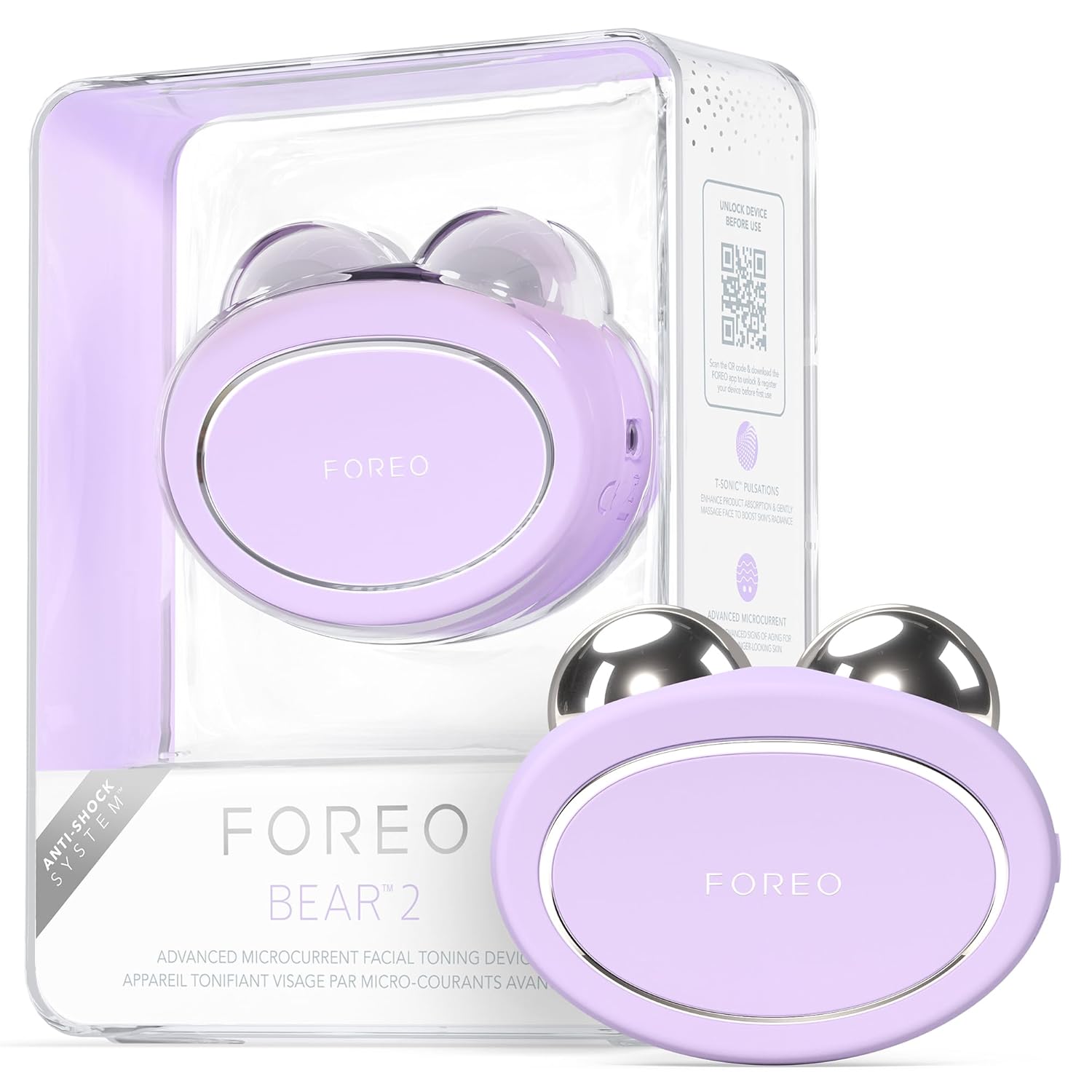 FOREO BEAR 2 Advanced Lifting & Toning Microcurrent Facial Device - Anti Aging Face Sculpting Tool - Instant Face Lift - Firm & Contour - Non-Invasive Skin Care Tools - Lavender