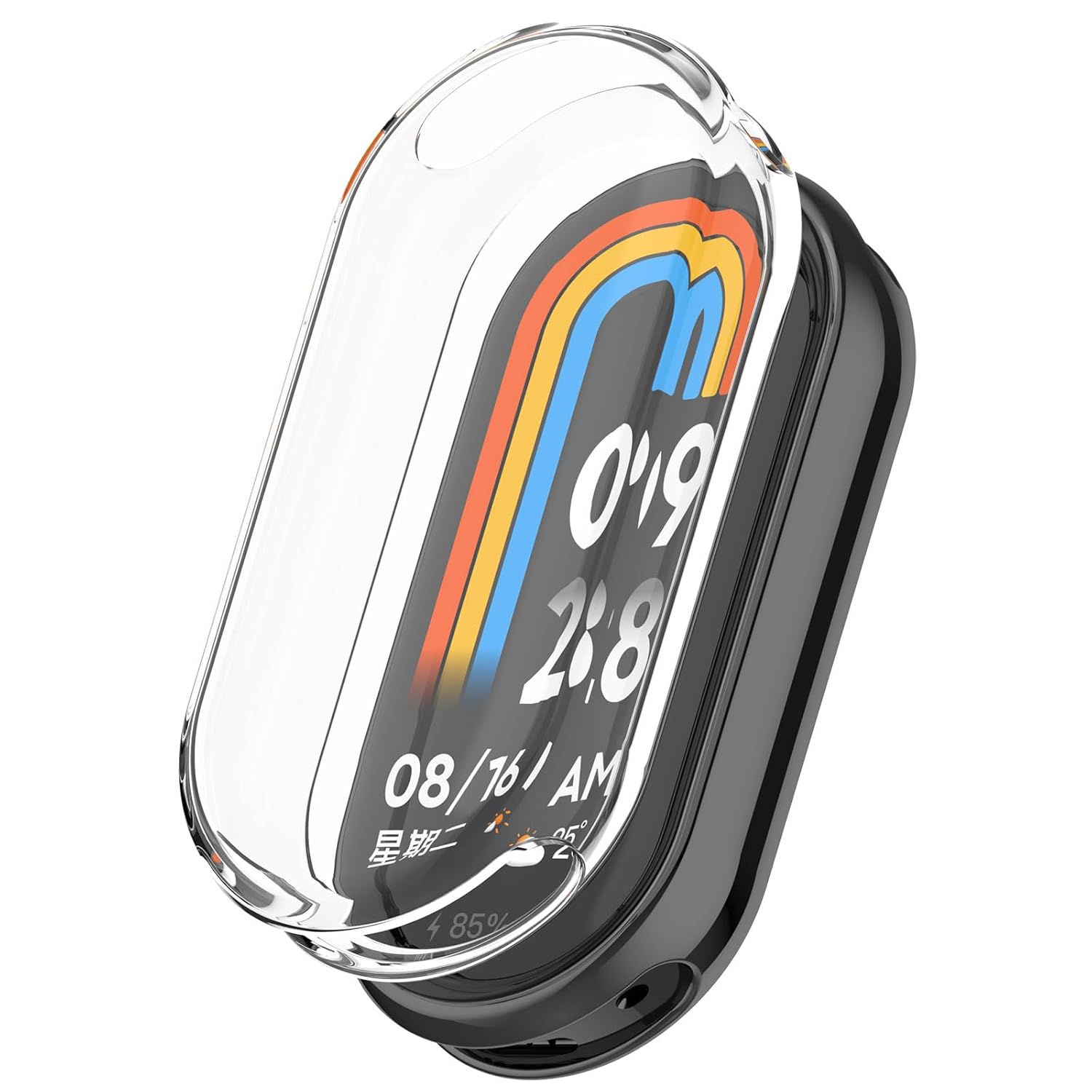 Coverzone Xiaomi Mi Band 8 ile uyumlu Silikon Kasa Ekran Koruyucu 360 Şeffaf Tam Kapatan Çerceve PC Kasa Koruma Gard Çerçeve Şeffaf