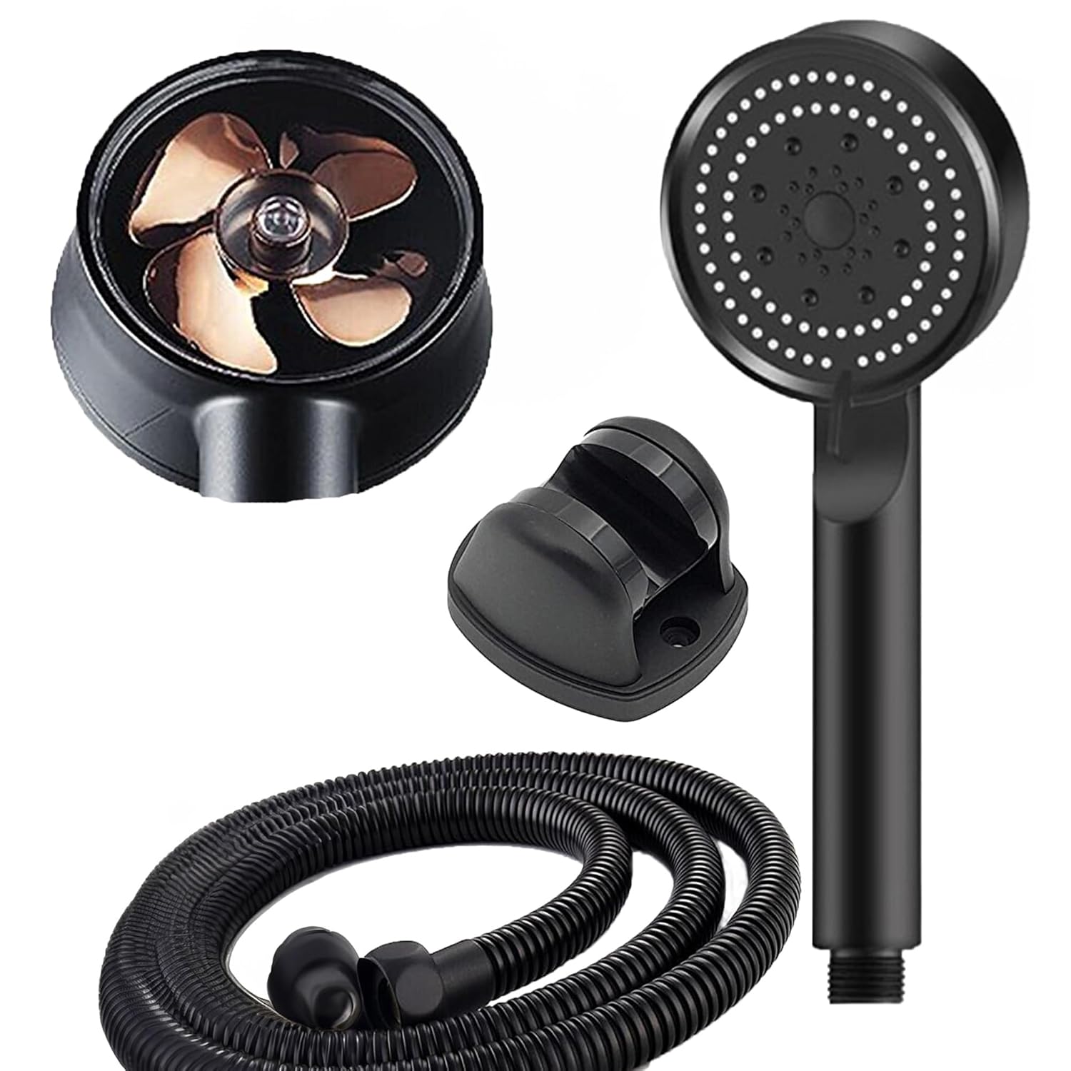 Mobee Turbo Pervaneli 5 Fonksiyonlu Duş Başlığı Duş Hortumu 150 Cm Ve Mafsal Set