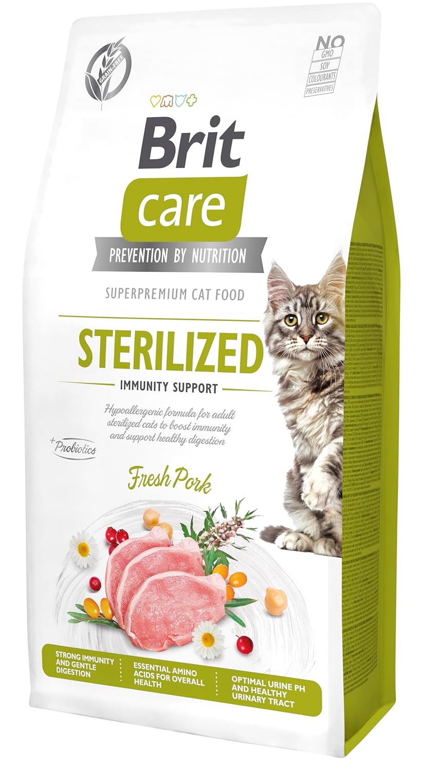 Brit Care immunity Support, Kısırlaştırılmış Kediler İçin, Tahılsız, Hipoalerjenik, Domuz Etli Kuru Mama, 7 kg