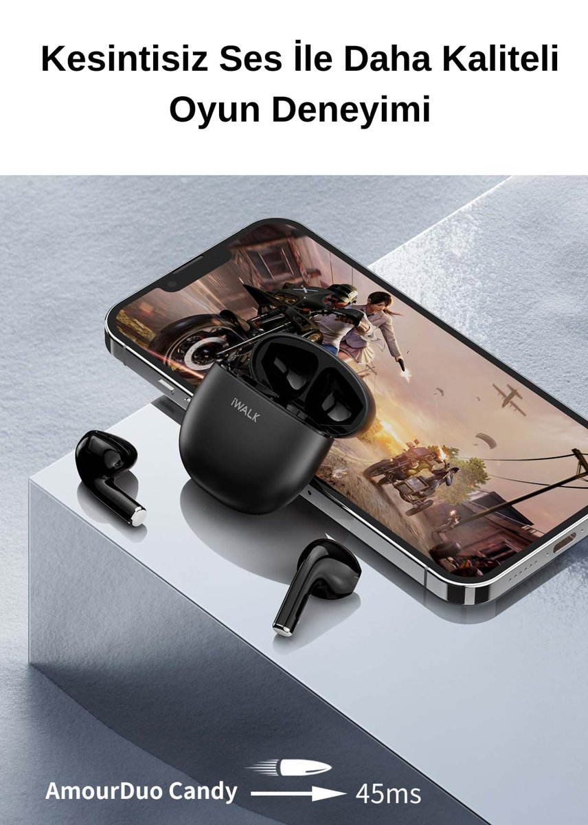 iWALK AmourDuo Kablosuz Dokunmatik Kontrollü 45ms Oyun Modu Özellikli Bluetooth Kulaklık (BEYAZ)