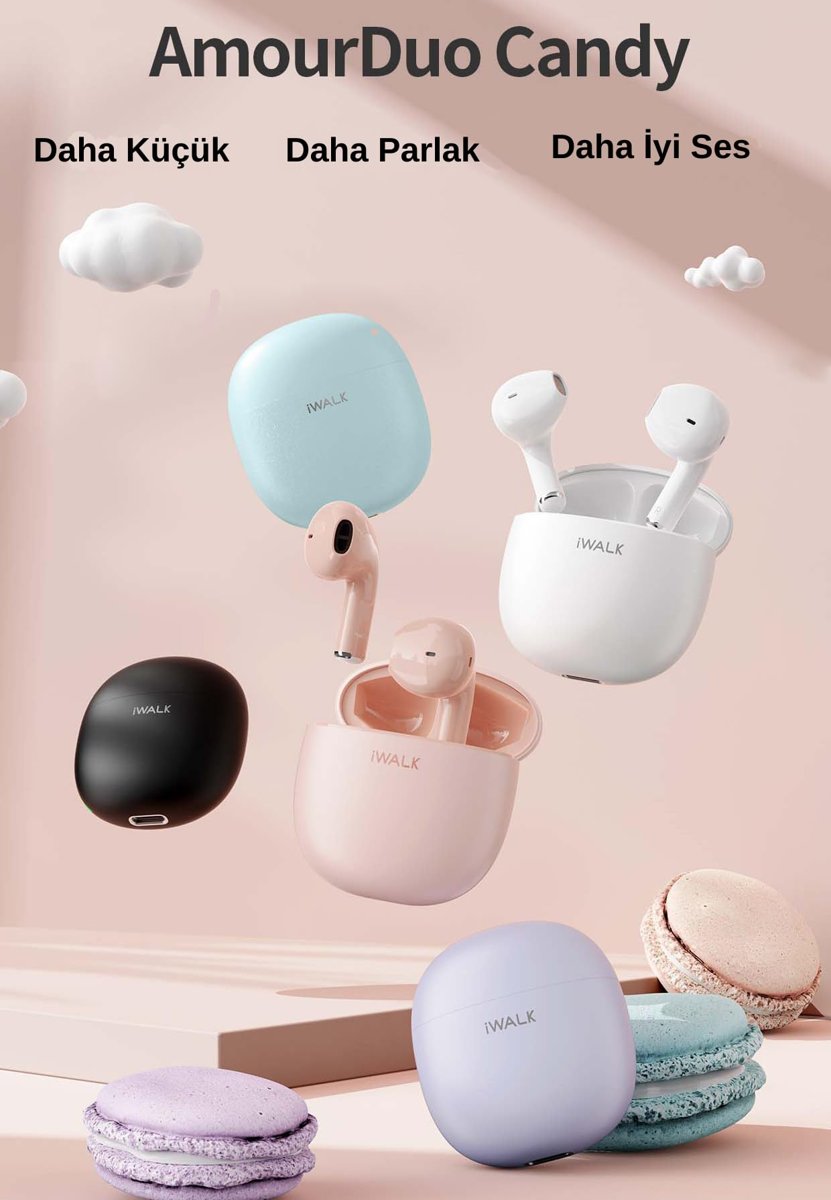iWALK AmourDuo Kablosuz Dokunmatik Kontrollü 45ms Oyun Modu Özellikli Bluetooth Kulaklık (PEMBE)
