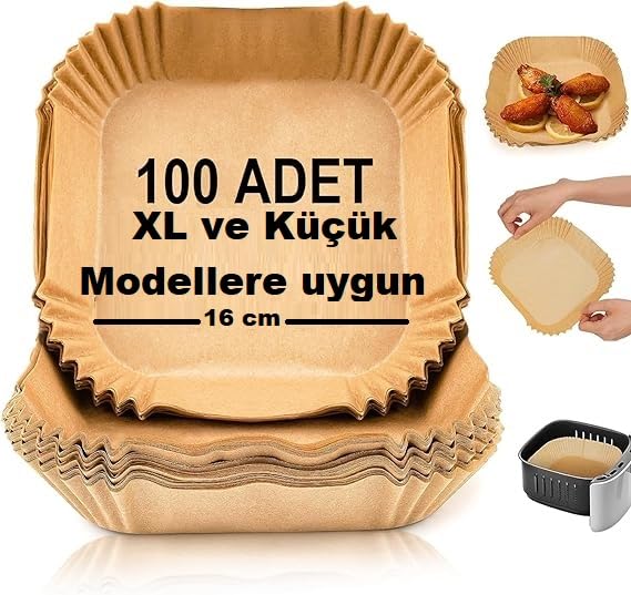 Airfryer Pişirme Kağıdı Kare 100 Adet Hava Fritöz Parşömen İthal Fırın Kağıdı Tek Kullanımlık Kağıt Fırın Fritöz Pişirme Kızartma Tavası Için Uygun 16 cm