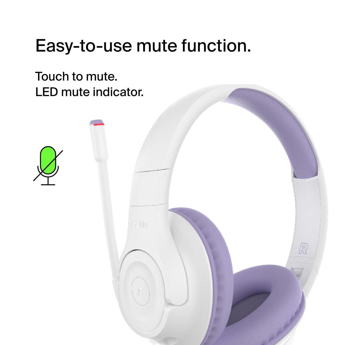 Belkin SoundForm Inspire Kablosuz Kulak Üstü Kulaklık Çocuklar İçin, Çevrimiçi Öğrenme ve Dahili Mikrofonla Seyahat - iPhone, iPad, Galaxy ve Daha Fazlasıyla Uyumlu