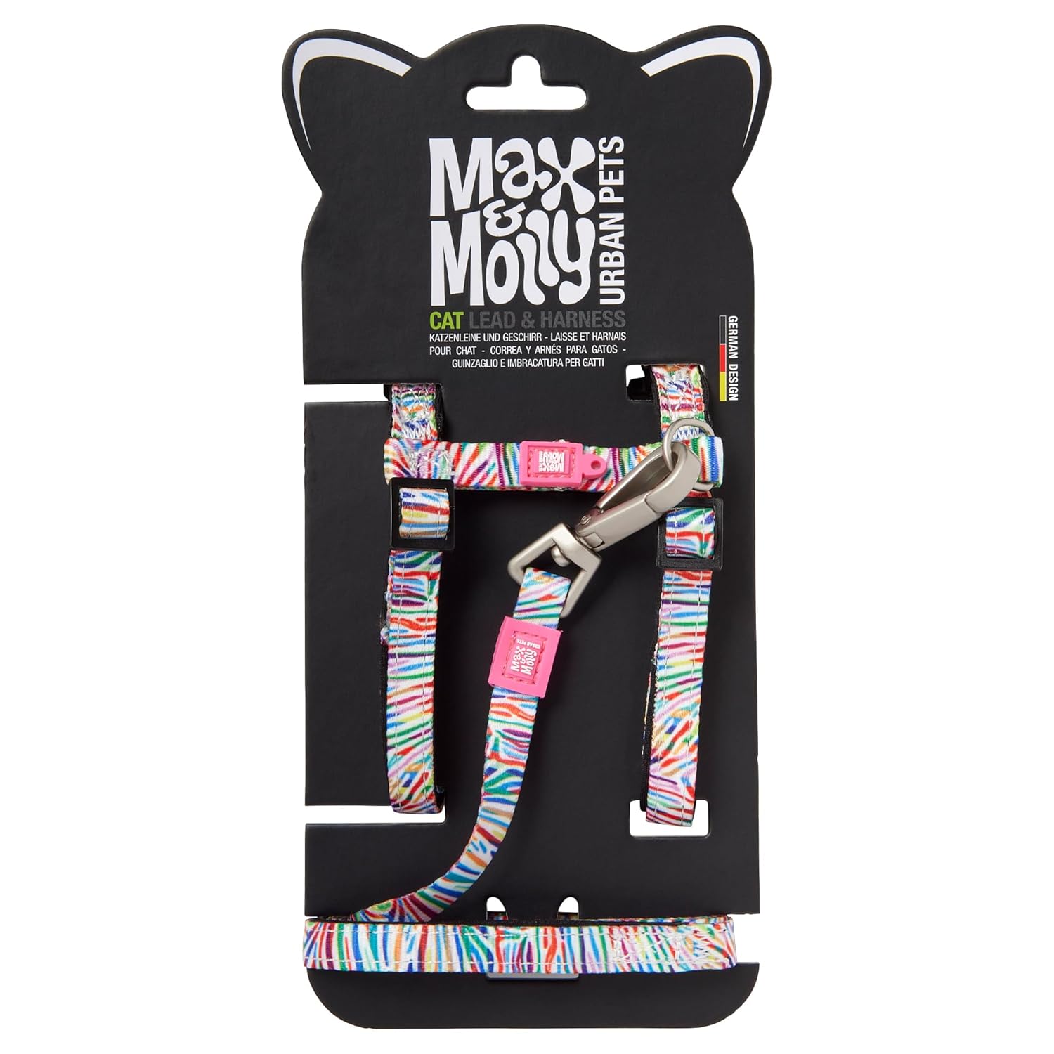 Max ve Molly Ayarlanabilir Kedi Koşum Takımı ve Tasma Seti - Açık Hava Yürüyüşü ve Keşfetmek için Tasmalı Kaçış Korumalı Kedi Koşum Takımı - (Sihirli Zebra)