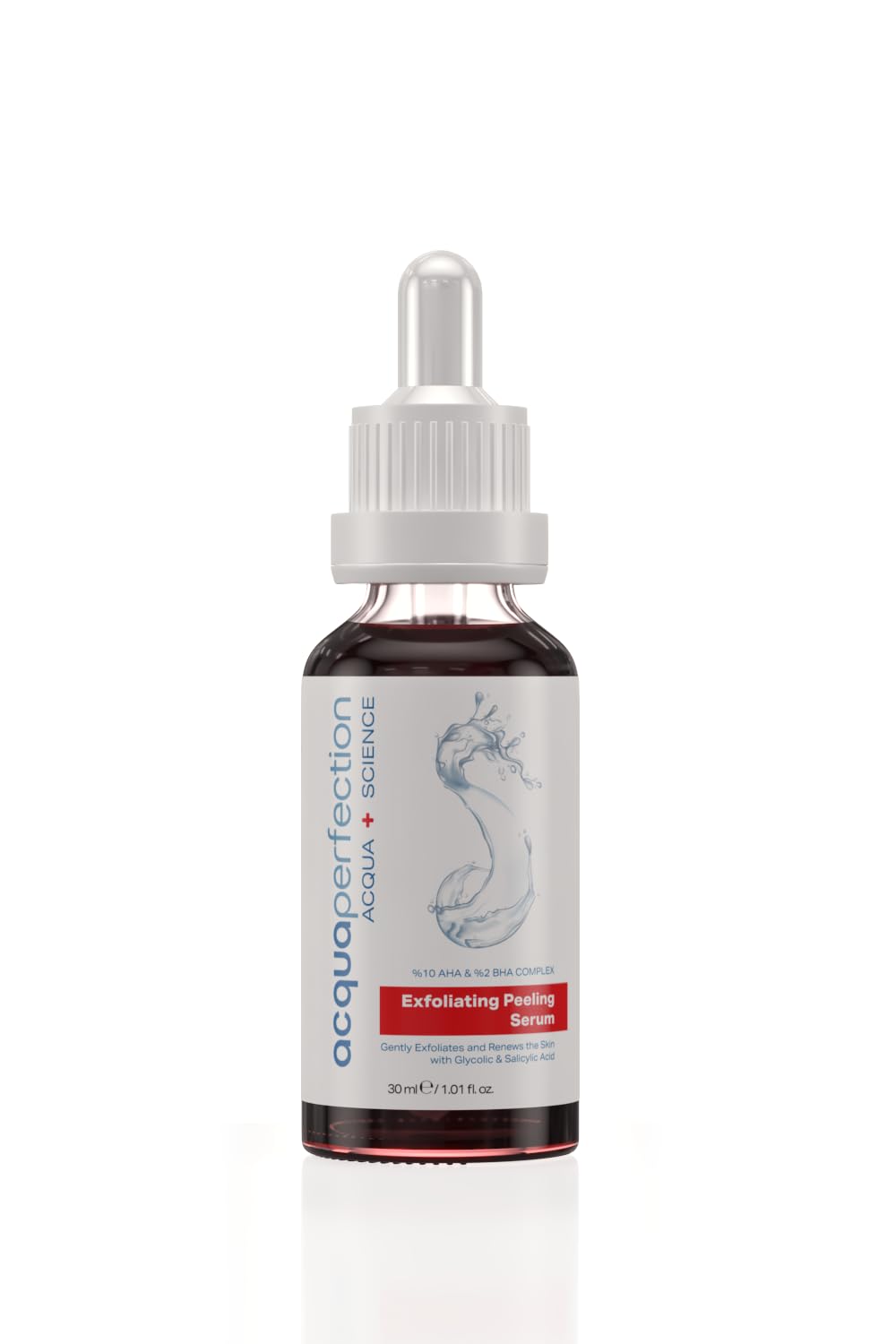 Acqua Perfection 10% AHA + 2% BHA Yenileyici & Canlandırıcı ve Cilt Tonu Eşitleyici Kırmızı Exfoliating Peeling Serum (Gözenek ve Ölü Hücre Temizleyici Etkili) 30ml, Cilt Pürüzsüzleştirici Etki