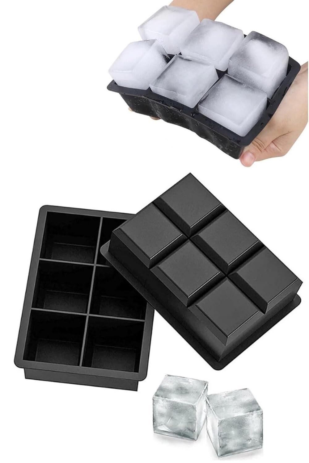 FETHİYE TOPTAN Kare Buzluk Silikon 6 Bölmeli Buz Kalıbı 5cm Dev Buz Küpleri - Sunum Buz Küpü Çok Renkli Viski Buzu