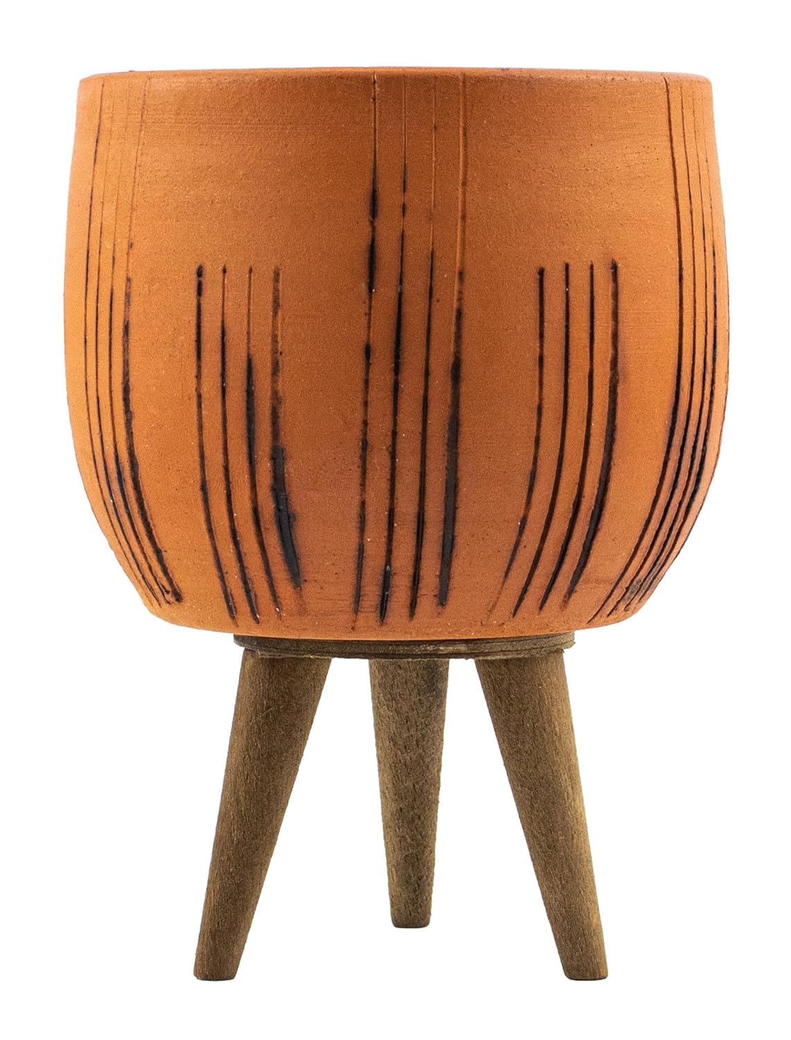 Bitki Tasarımı Ev Dekorasyon Siyah Çizgi Desenli Terakota Toprak Saksı Saksılık Salon Çiçeklik 3 Ayaklı 12 Cm