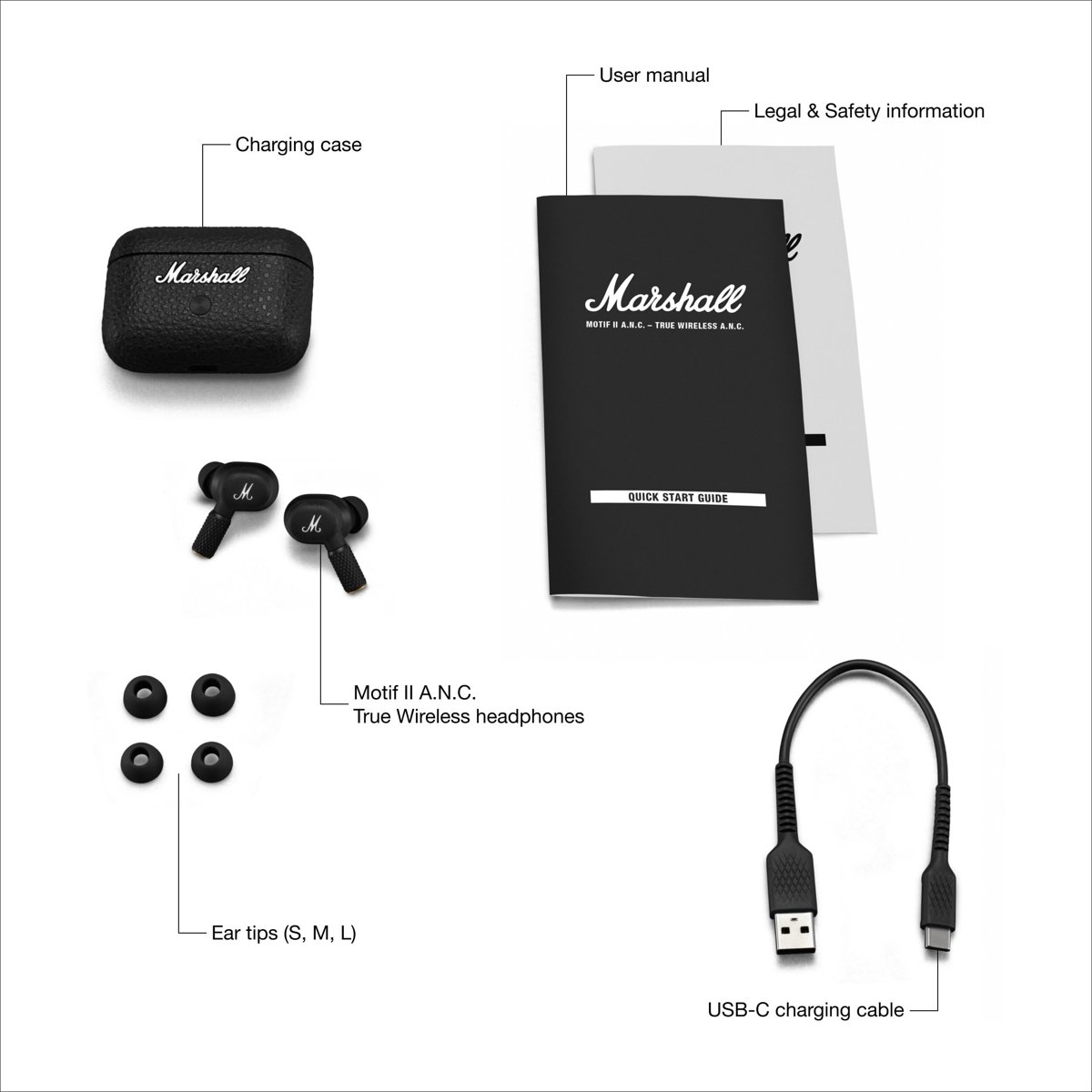 Marshall Motif II A.N.C., TWS, Siyah