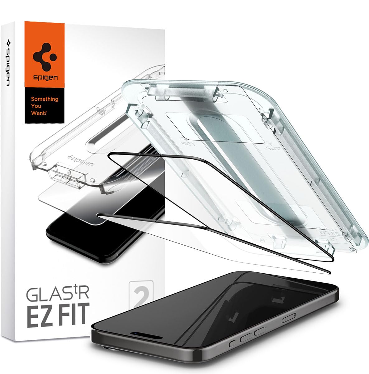 Spigen iPhone 15 Pro ile uyumlu Cam Ekran Koruyucu Kolay Kurulum GLAS.tR EZ Fit Full Cover HD Black (2 Adet) - AGL06893