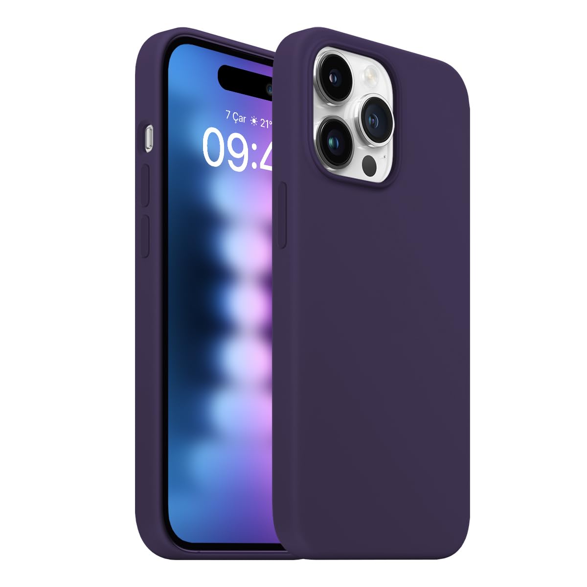 BUFF LABS Buff iPhone 15 Pro Max ile Uyumlu Rubber Fit Kılıf Silikon Kılıf, İpeksi Dokunuş Hisli, Tam Koruyuculu Darbe Önleyici Kapak (Mor)