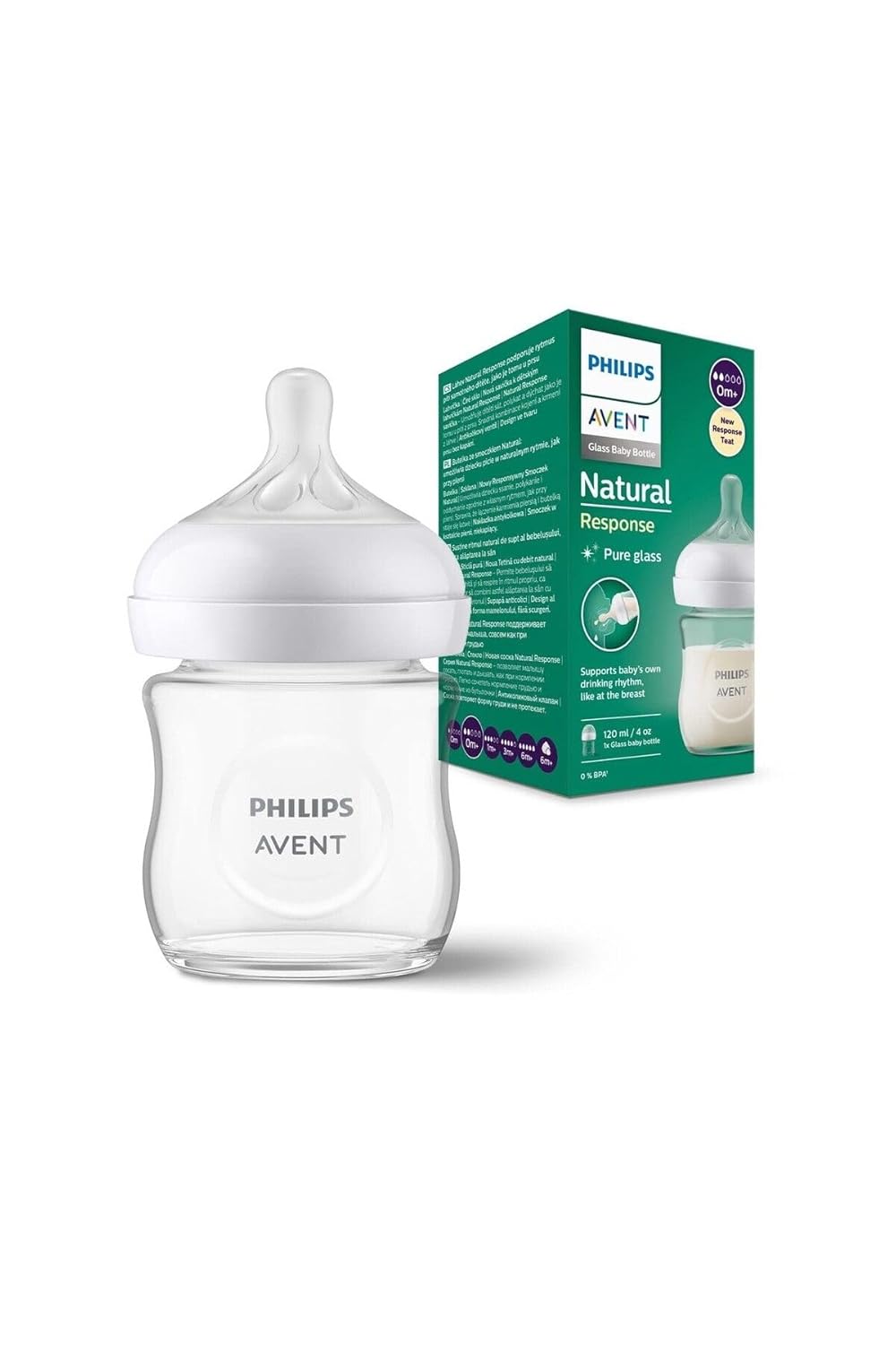 Philips Avent Doğal Tepkili Cam Biberon, 120 ml, 0 Ay+, Akıtmaz Emzik, Kolik ve Gaz Önleyici, BPA İçermez, SCY930/01