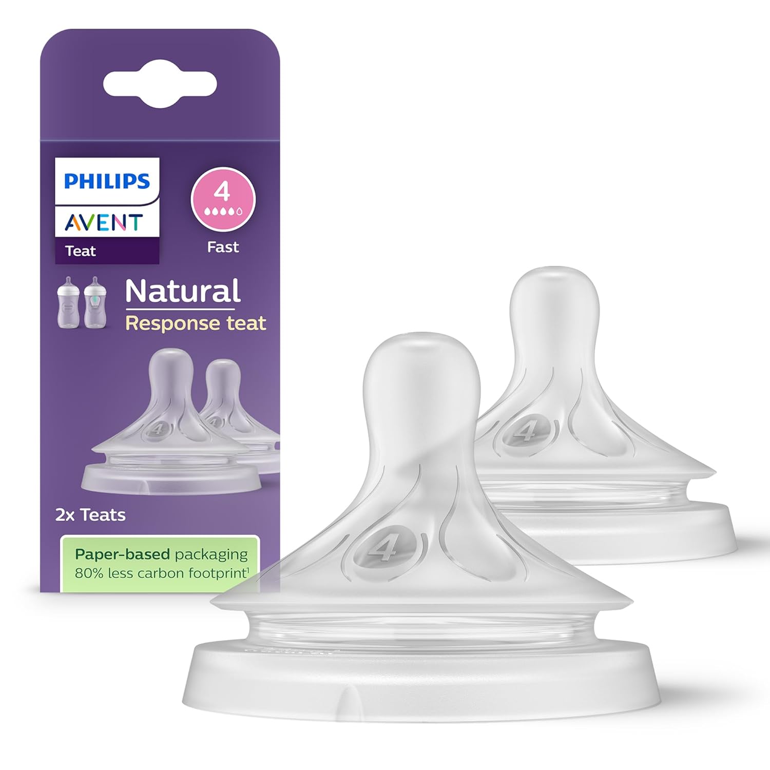 Philips Avent Doğal Tepkili Biberon Emziği, 2’li Paket, 3 Ay+, 4 Numara, Akıtmaz Emzik, Kolik ve Gaz Önleyici, BPA İçermez, SCY964/02