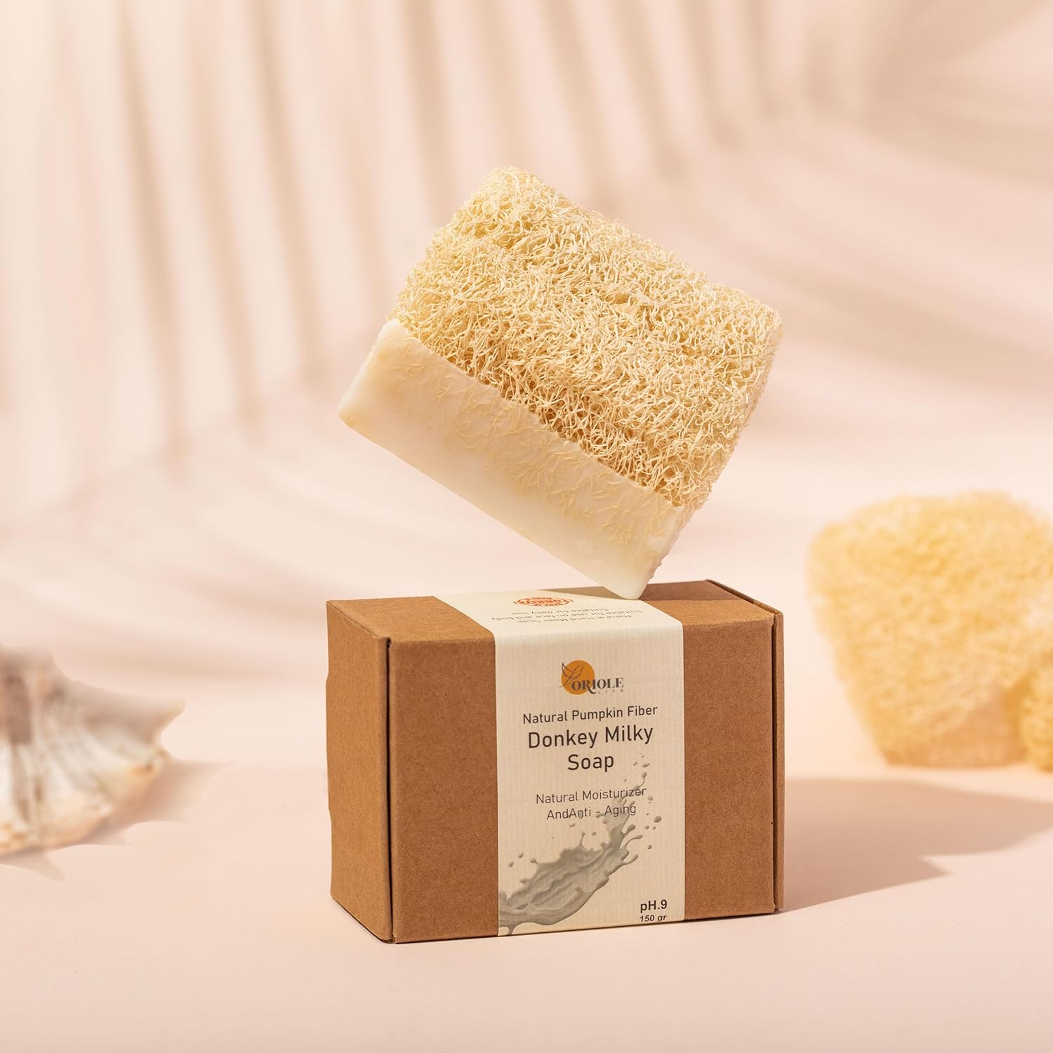 Oriole Life Doğal Kabak Lifli Eşek Sütü Sabunu - Doğal Peeling Yapan Yumuşak Lif Kabağı, Nemlendirici, Besleyici Yüz ve Vücut Sabunu 150 gr.