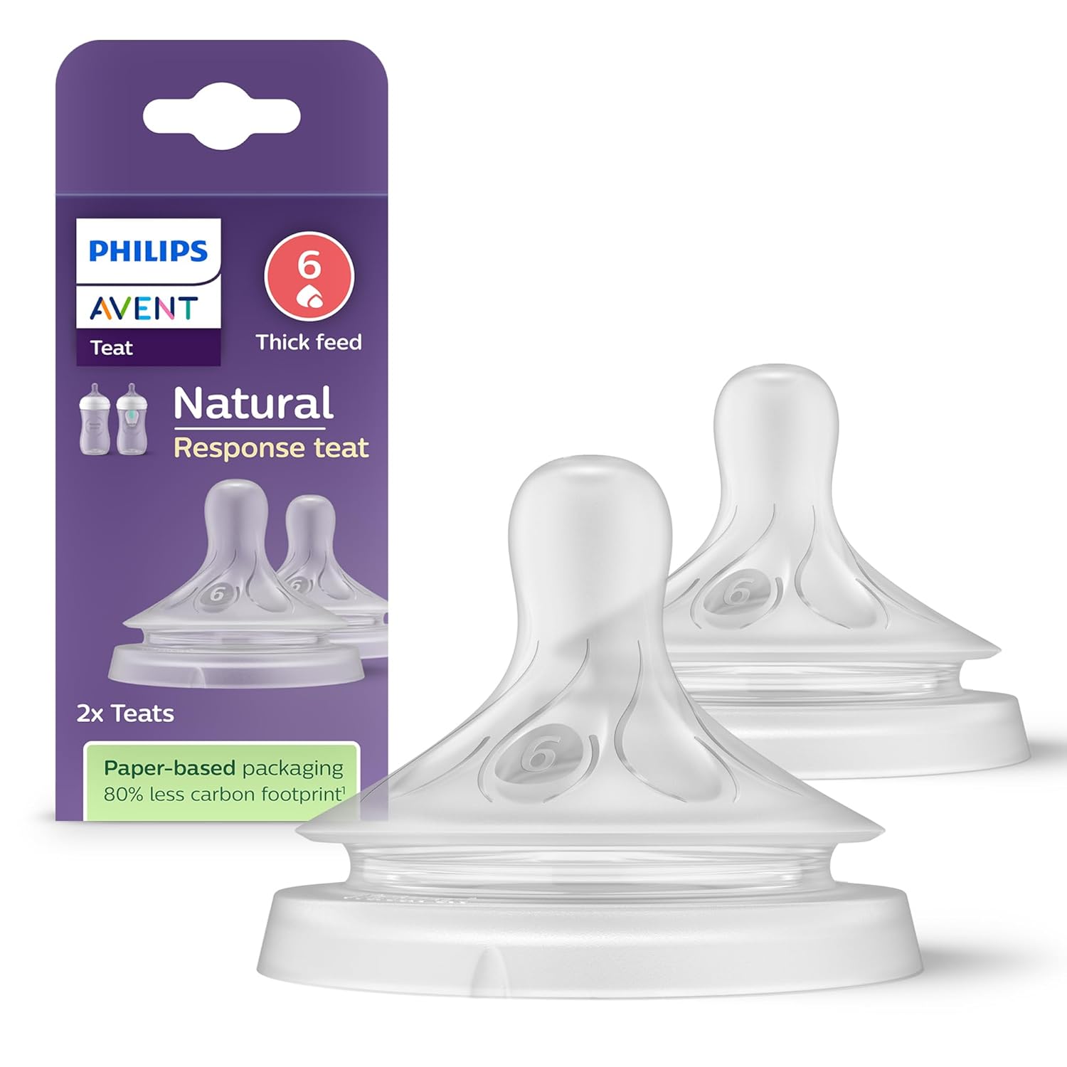 Philips Avent Doğal Tepkili Biberon Emziği, 2’li Paket, 6 Ay+, 6 Numara, Akıtmaz Emzik, Kolik ve Gaz Önleyici, BPA İçermez, SCY966/02