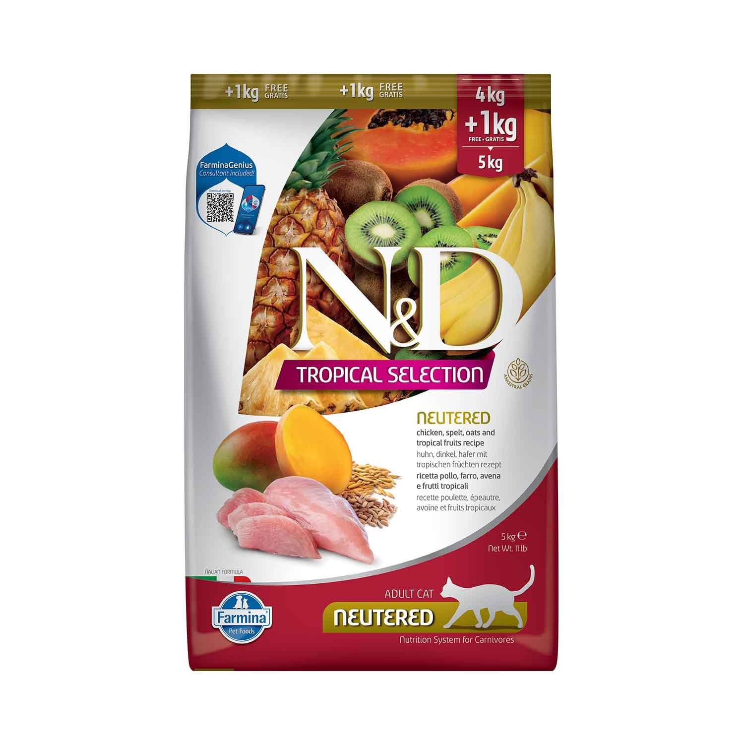 Nd N&D Tropical Selection Tavuklu Ve Tropikal Meyveli Kısırlaştırılmış Kedi Maması 4+1 Kg