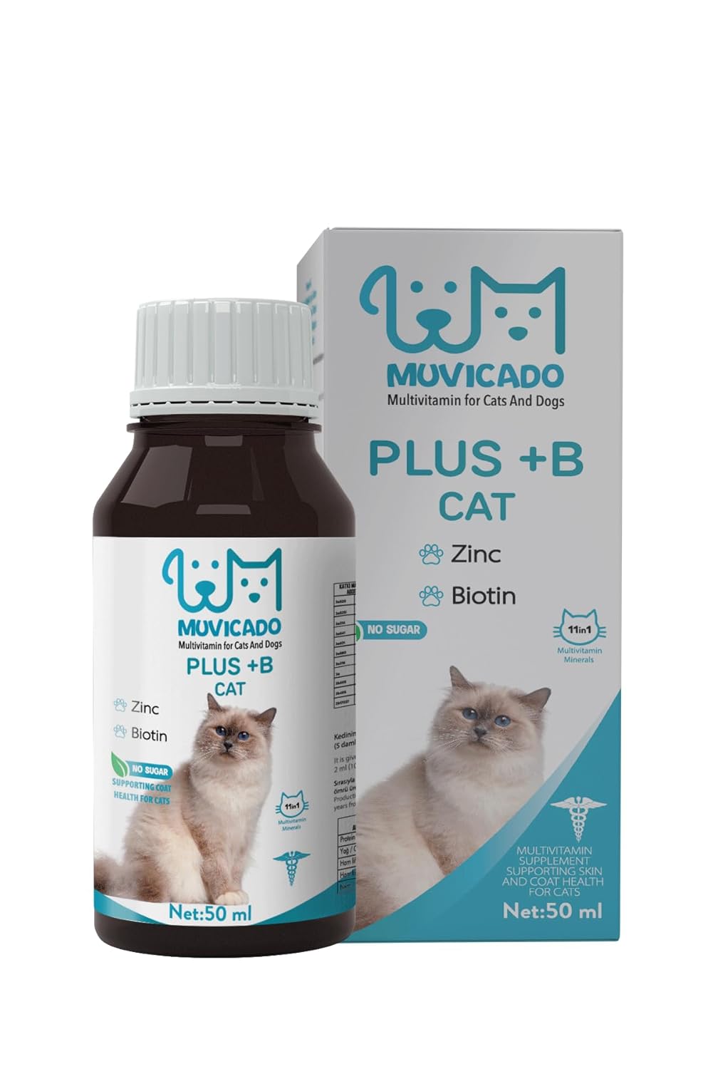 Muvicado Kedi Tüy Sağlığı Damlası Plus +B Kediler İçin Tüy ve Tırnak Sağlığını Destekleyen Multivitamin 50ML