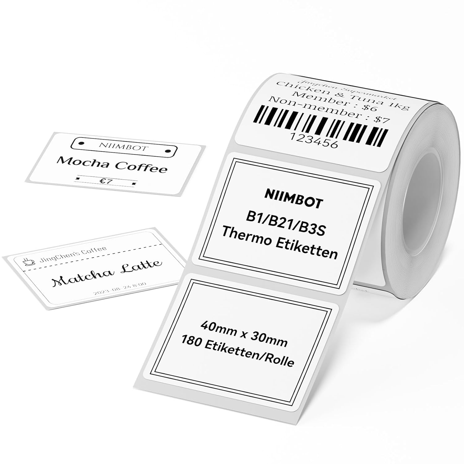 NIIMBOT Kendinden yapışkanlı termal etiketler, B1/B21/B3S etiket bandı, okul, ev, ofis, küçük işletmeler için kağıt (beyaz-dikdörtgen, 40 x 30 mm)