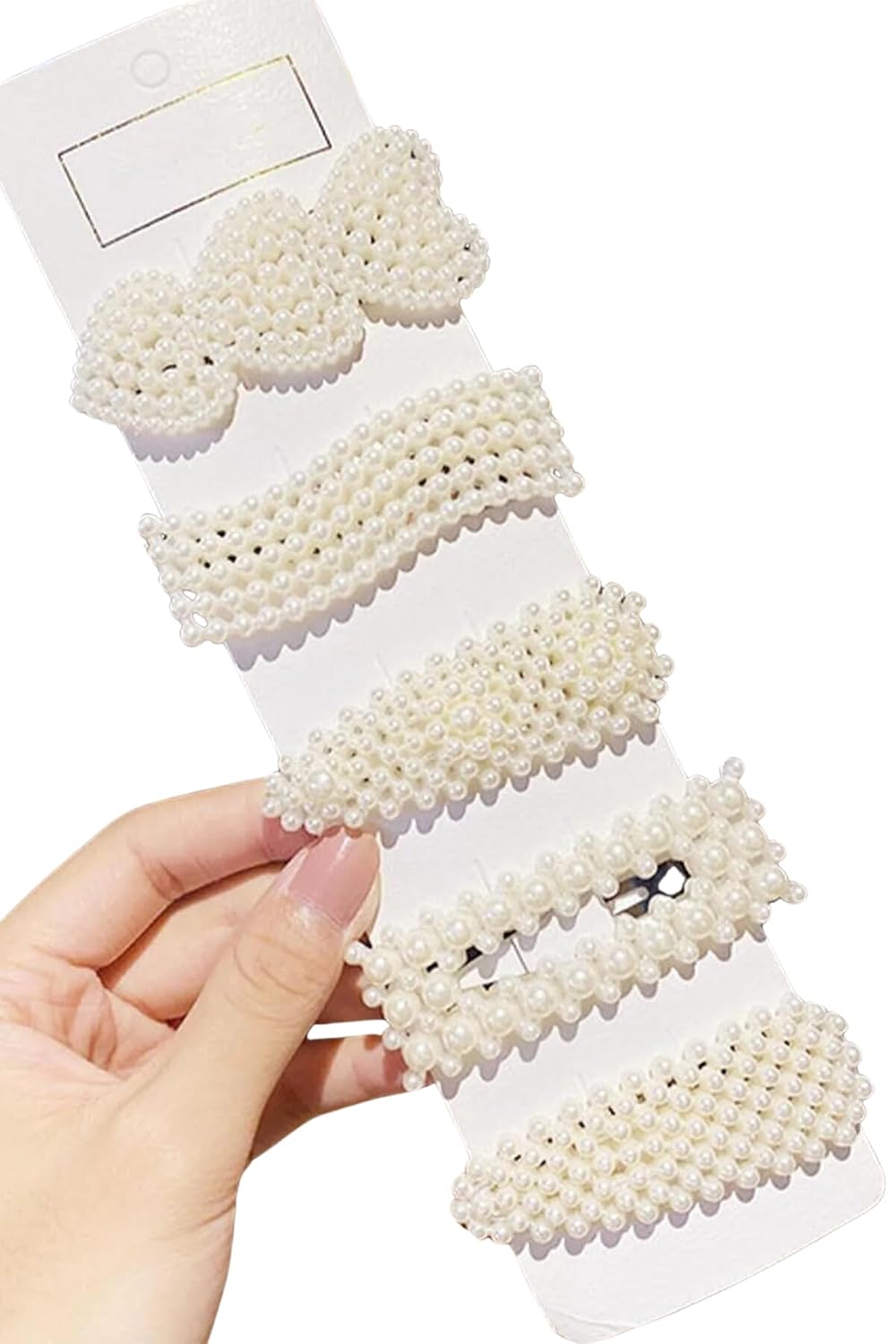 ÇELİKONLİNE-Kadın 5'li Inci Model Yan Çıt Çıt Saç Tokası Seti