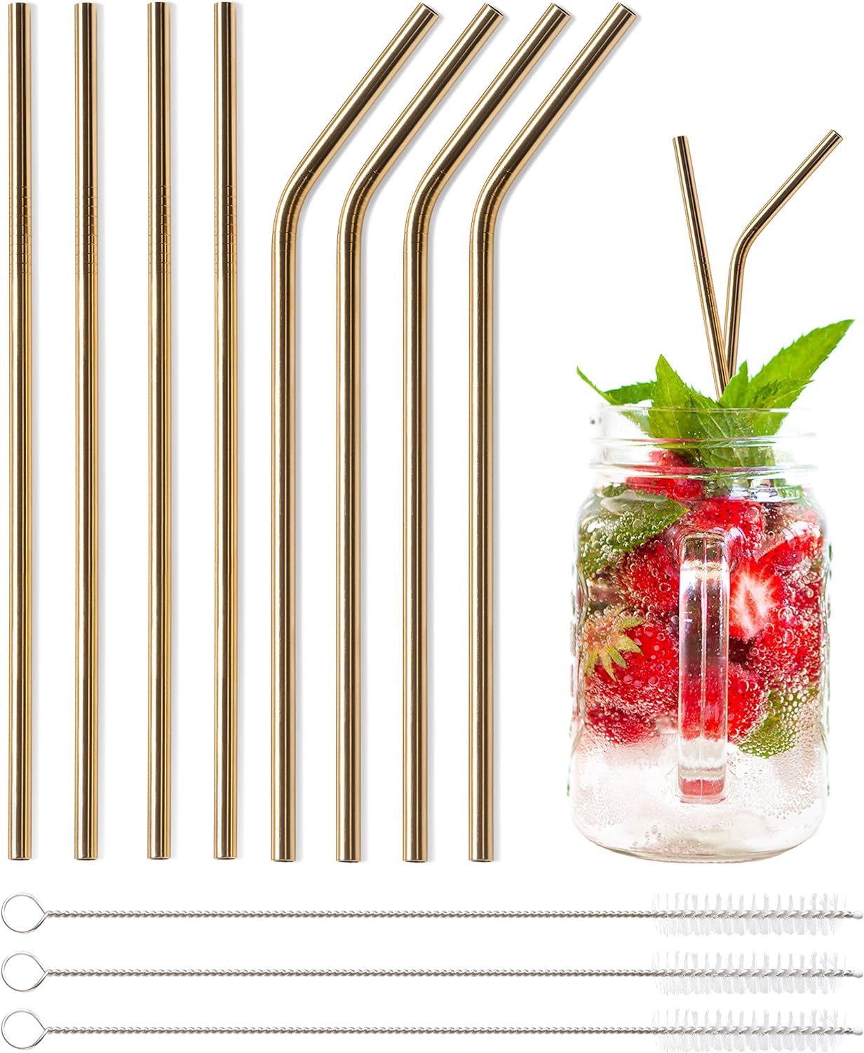 Orret Home 6'lı Paslanmaz Çelik Pipet + 3 Adet Temizleme Fırçası Gold