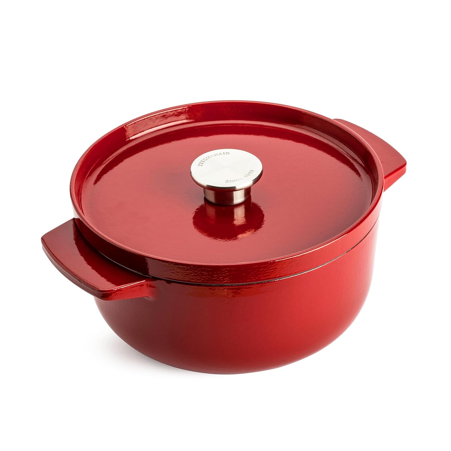 KitchenAid Cast Iron 22 cm/3,3 l kapaklı tencere, kaliteli, sağlam ve uzun ömürlü, kızartma, kızartma, PAS içermeyen emaye iç kısım, indüksiyon, ergonomik sap, 260°C'ye kadar fırına dayanıklı, kırmızı