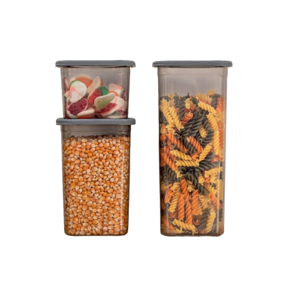 Deconox 3'lü Set Sızdırmaz Kapaklı Kare Erzak Saklama Kabı 650Ml - 1300Ml - 1900Ml Antrasit