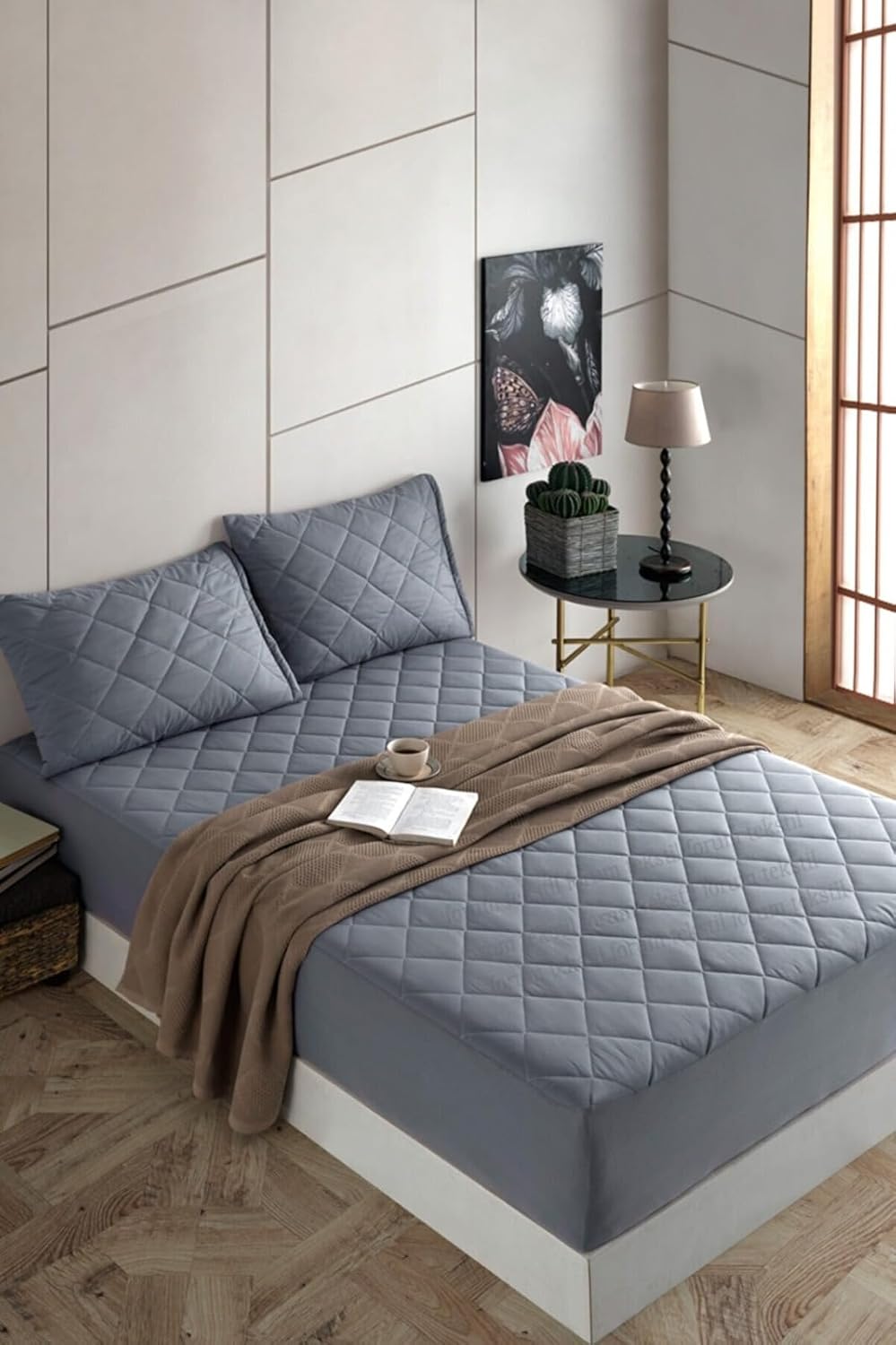 FORMEYA Yatak Koruyucu Alez Kapitone Gri Renk%100 Pamuk Fitted Alez Çarşaf 180 X 200