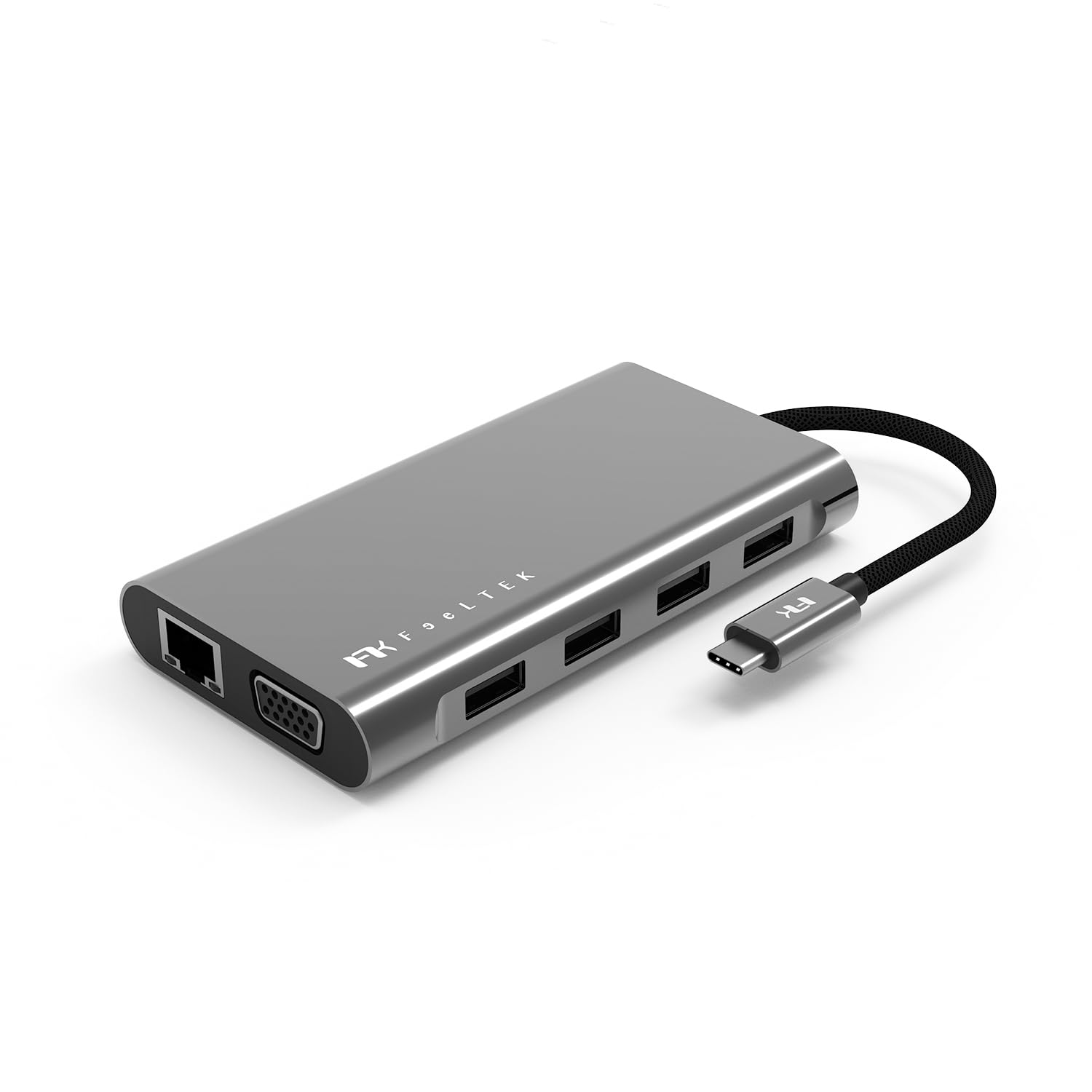 Feeltek 11-in-1 USB-C Hub ve Çoklayıcı | HDMI, VGA, Ethernet ve 100W PD | MacBook ve USB-C Laptoplar için Profesyonel Hub Gri