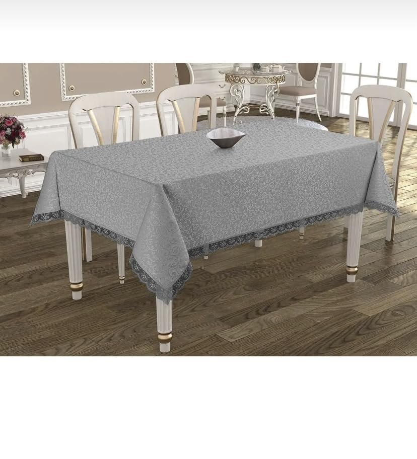 Beyazıt Tekstil Dantelli Leke Tutmayan Dertsiz Kumaş Masa Örtüsü Gri 160 x 220 byzt239