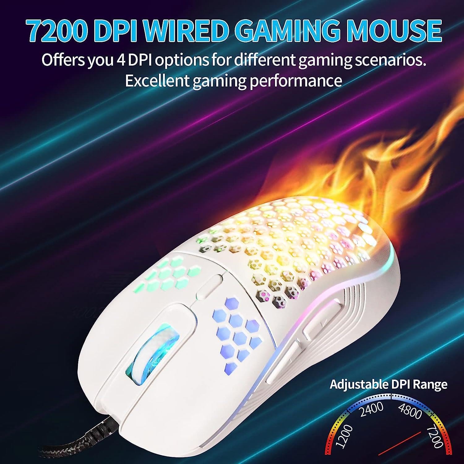 Valkyrie RGB Led Işıklı 6 Tuşlu 7200DPI Gaming Oyuncu Mouse Beyaz