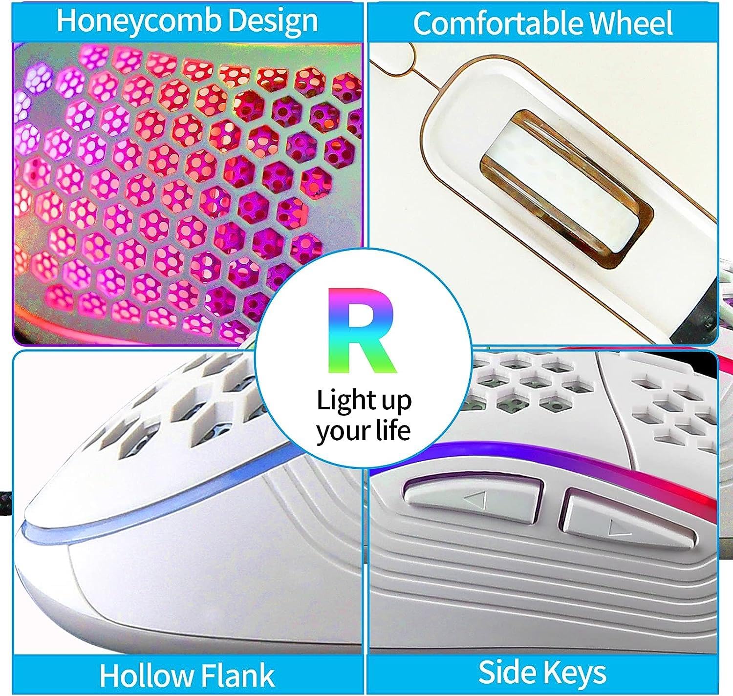 Valkyrie RGB Led Işıklı 6 Tuşlu 7200DPI Gaming Oyuncu Mouse Beyaz
