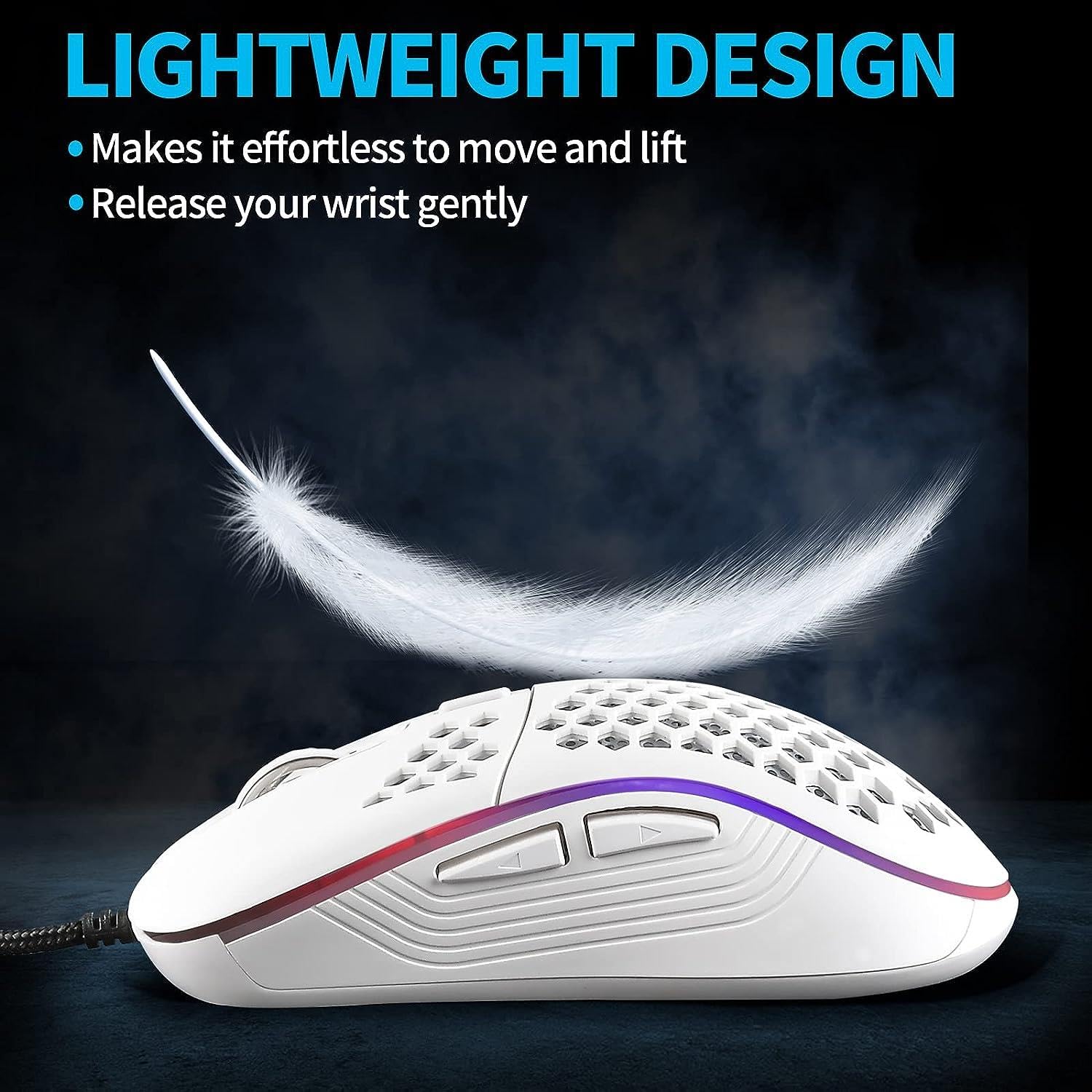 Valkyrie RGB Led Işıklı 6 Tuşlu 7200DPI Gaming Oyuncu Mouse Beyaz