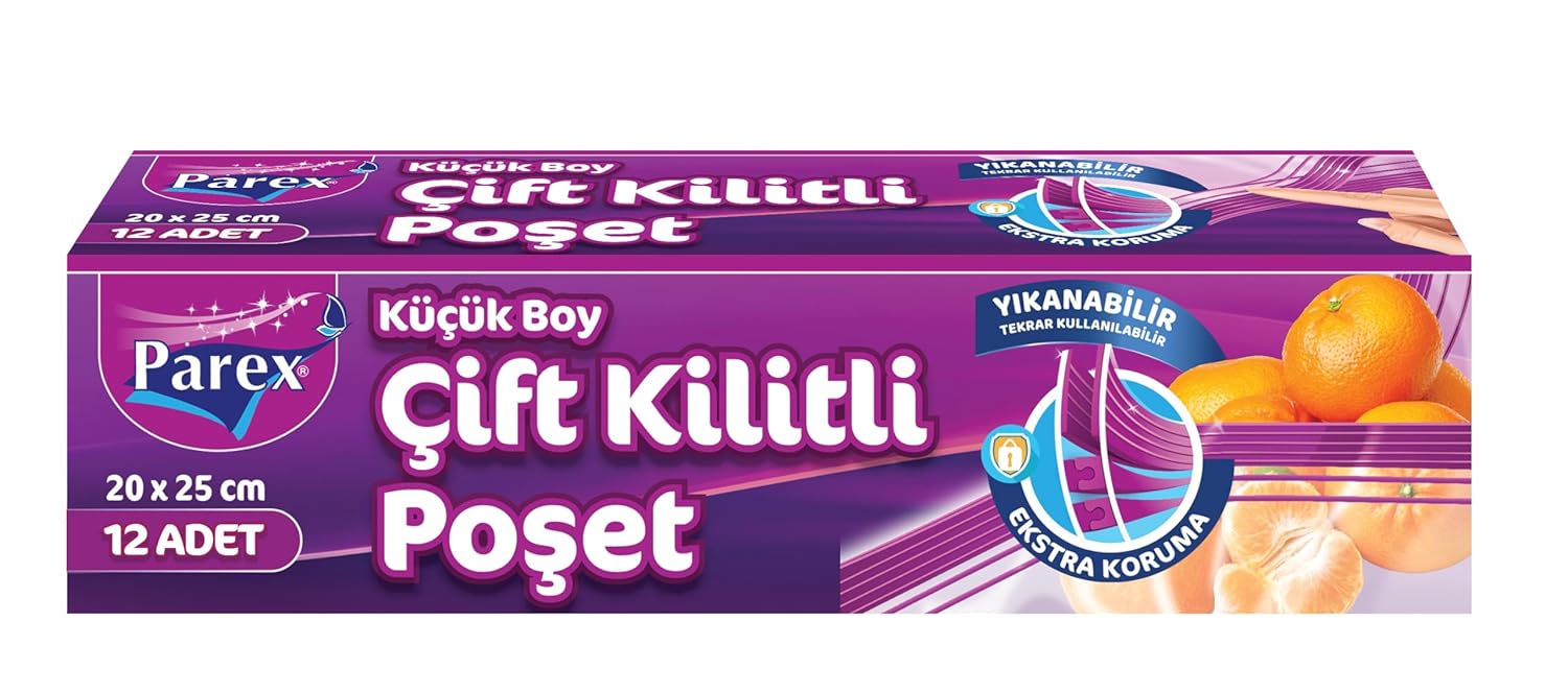 Parex Çift Fermuarlı Kilitli Torbalar Küçük Boy 14 Çanta (20 x 25 cm)
