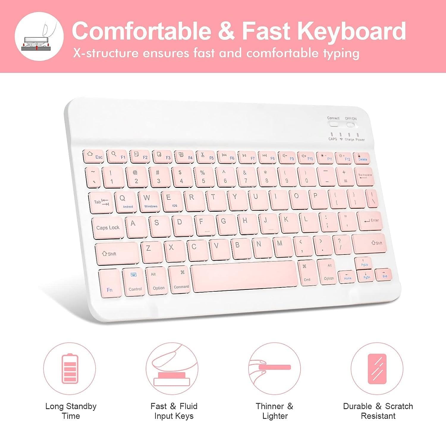 Valkyrie Bluetooth 10 inç Ios Windows Android Uyumlu Kablosuz Klavye - Türkçe - Şarjlı - Sessiz - Multimedia - Ultra İnce Pembe